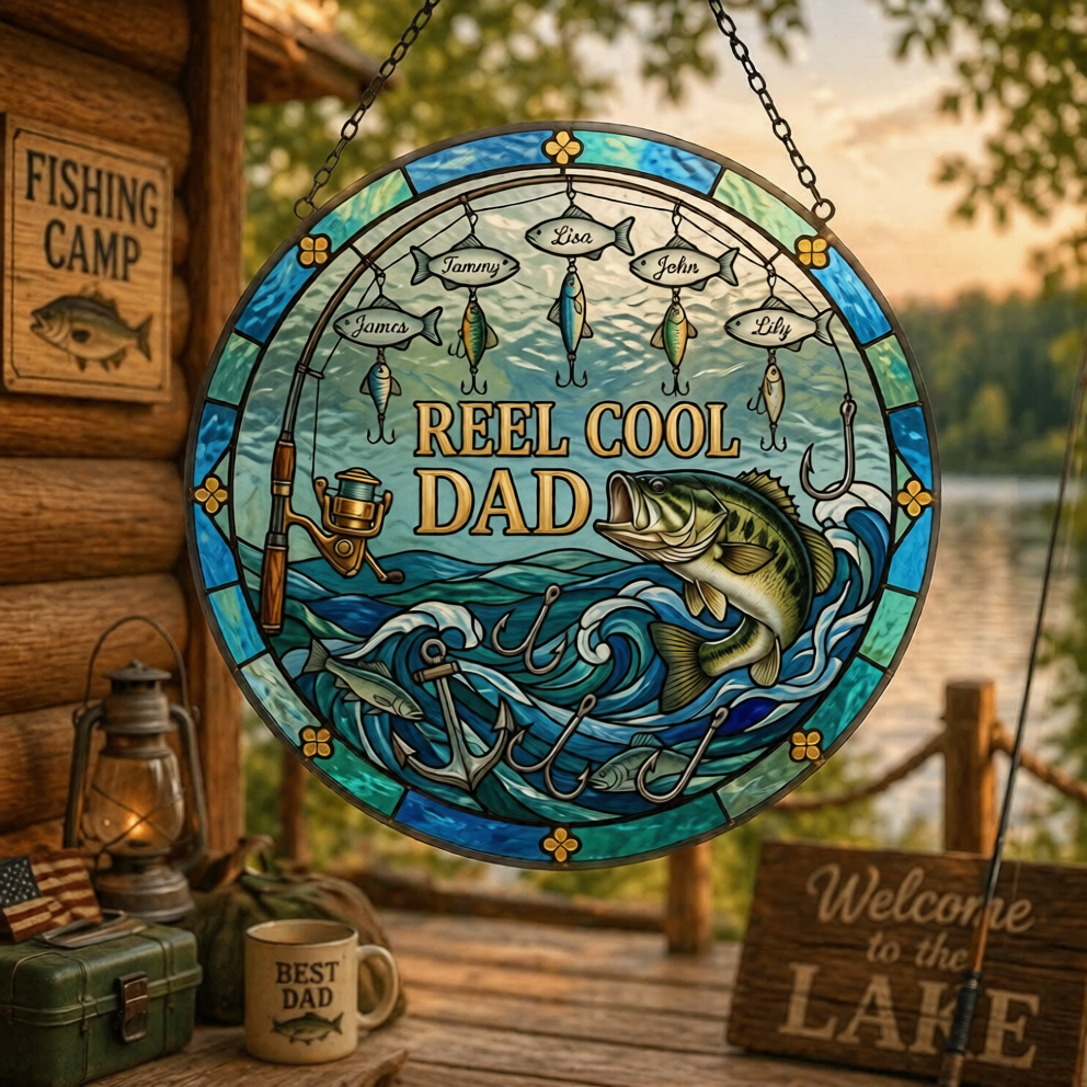 Personalized Reel Cool Dad Fishing Window Hanging Suncatcher
