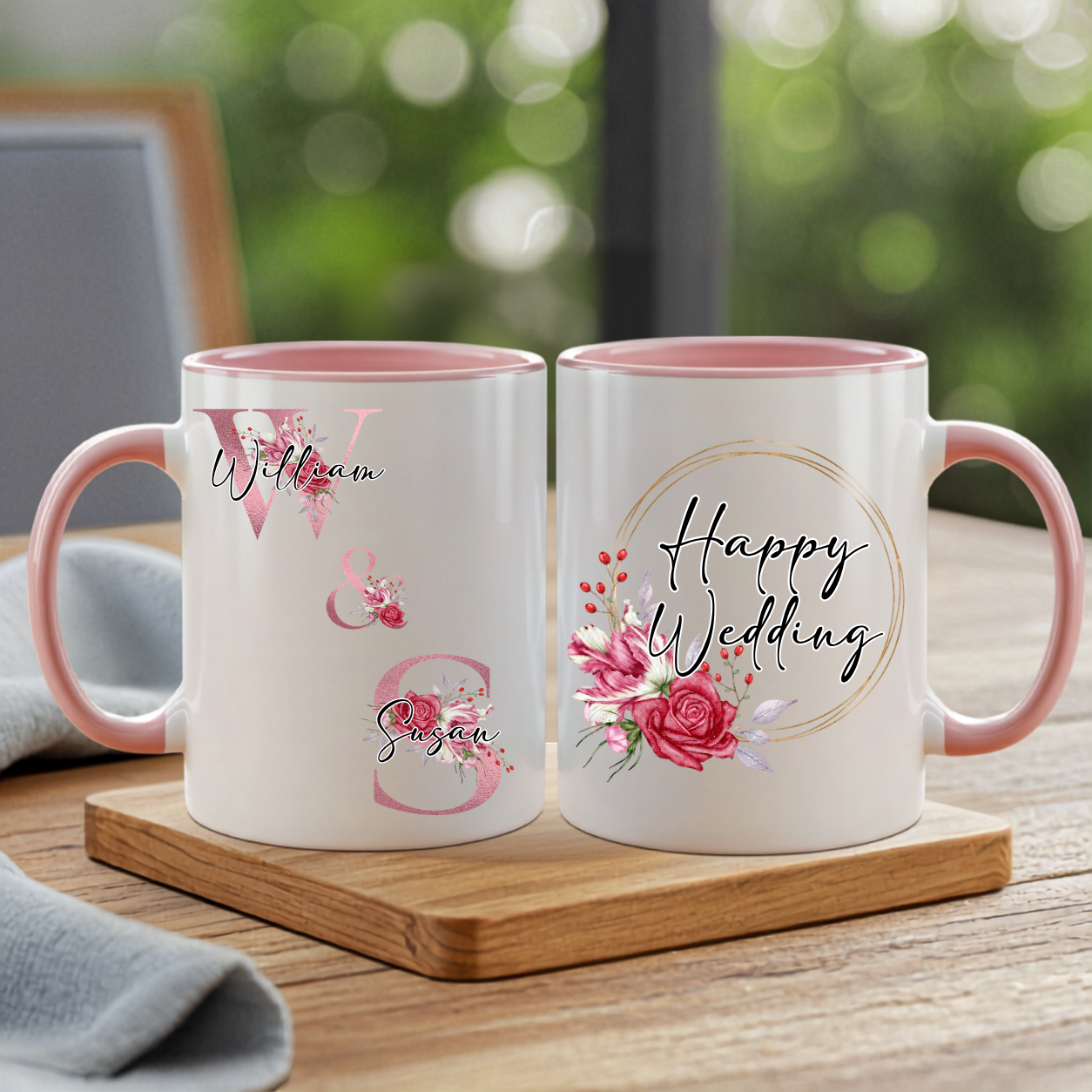 Personalized Floral Wedding Gift Couple Mug