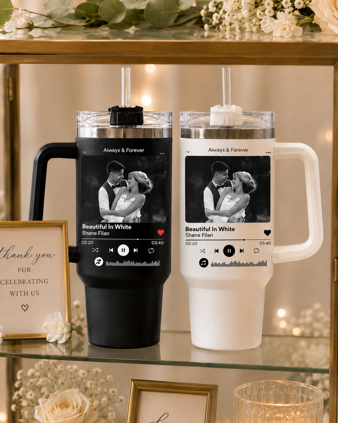 Set of 2 Personalized Photo Music Plaque Tumblers For Wedding Songs