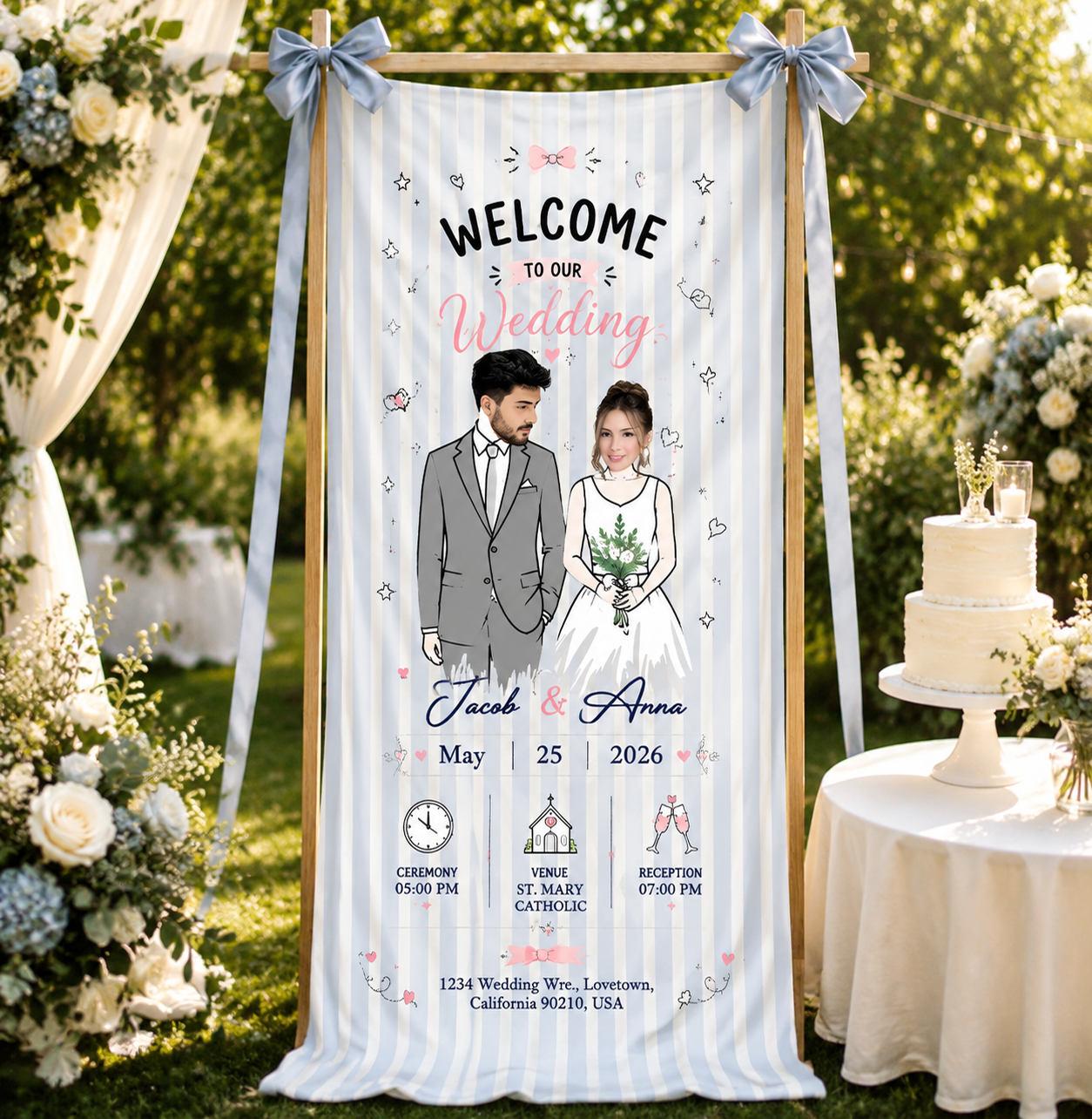 Personalized Wedding Elegant Portrait Banner