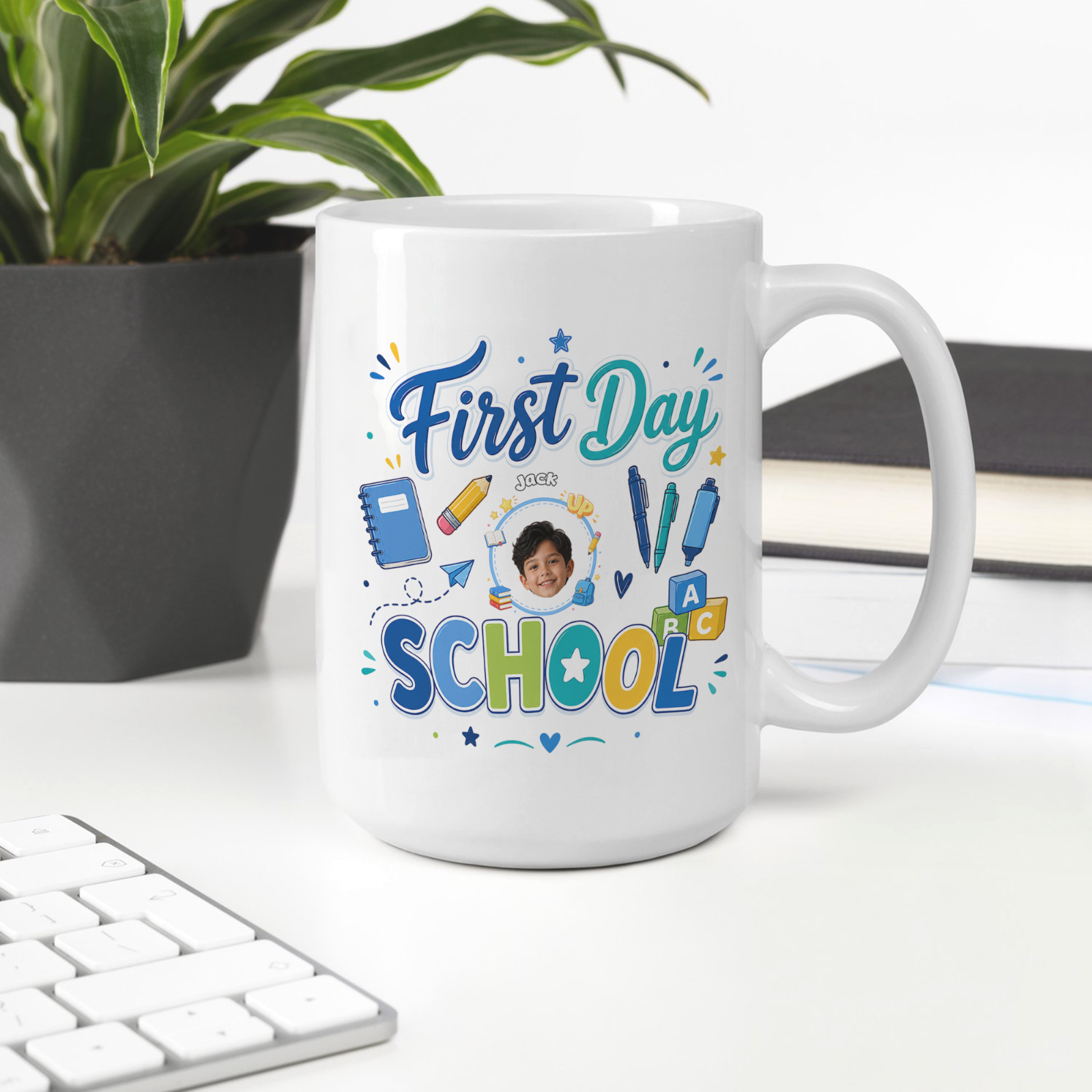 Personalized First Day of School Mug with Photo & Name – Custom Back to School Coffee Mug for Kids