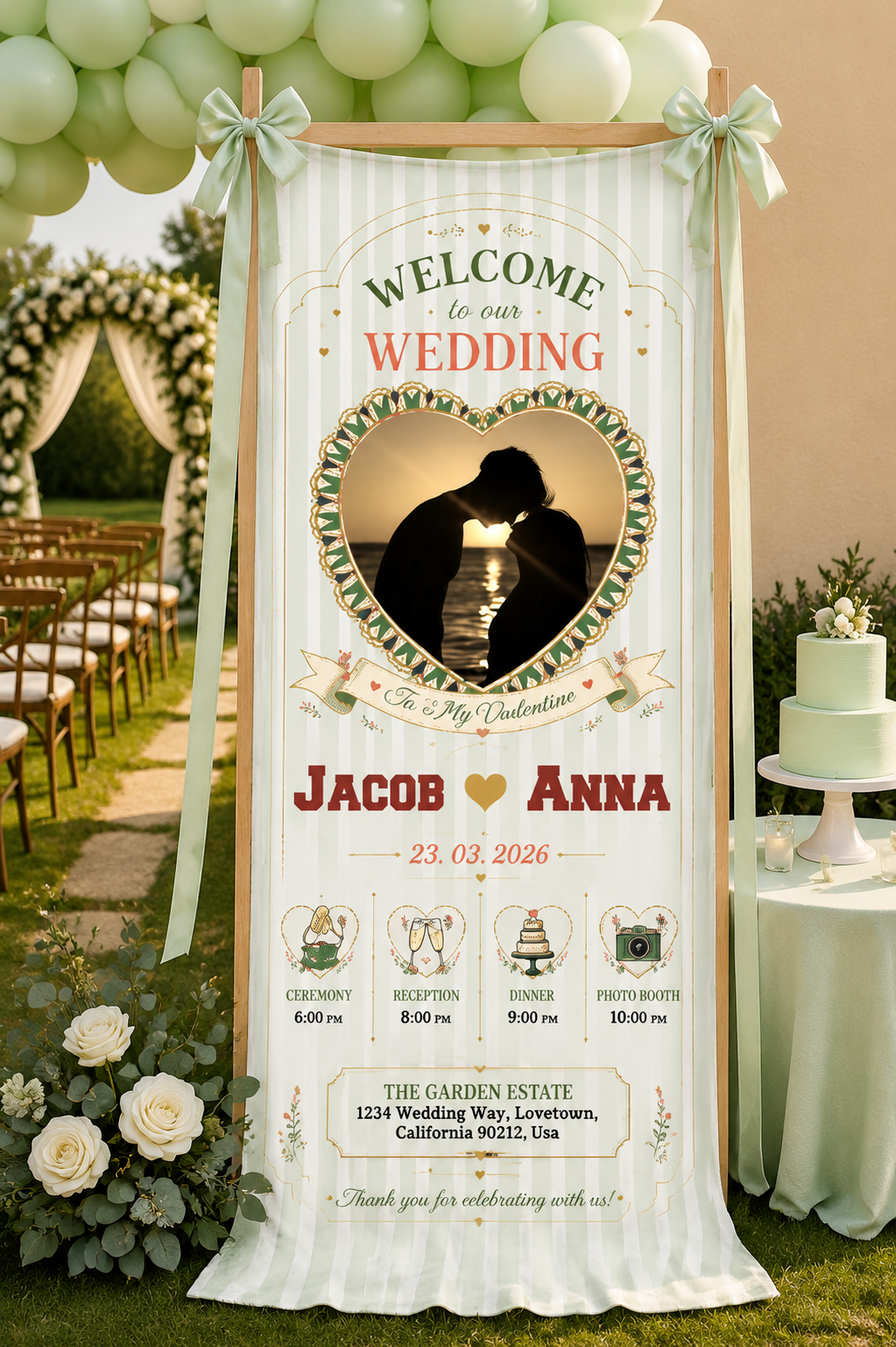 Personalized Wedding Vintage Heart Banner