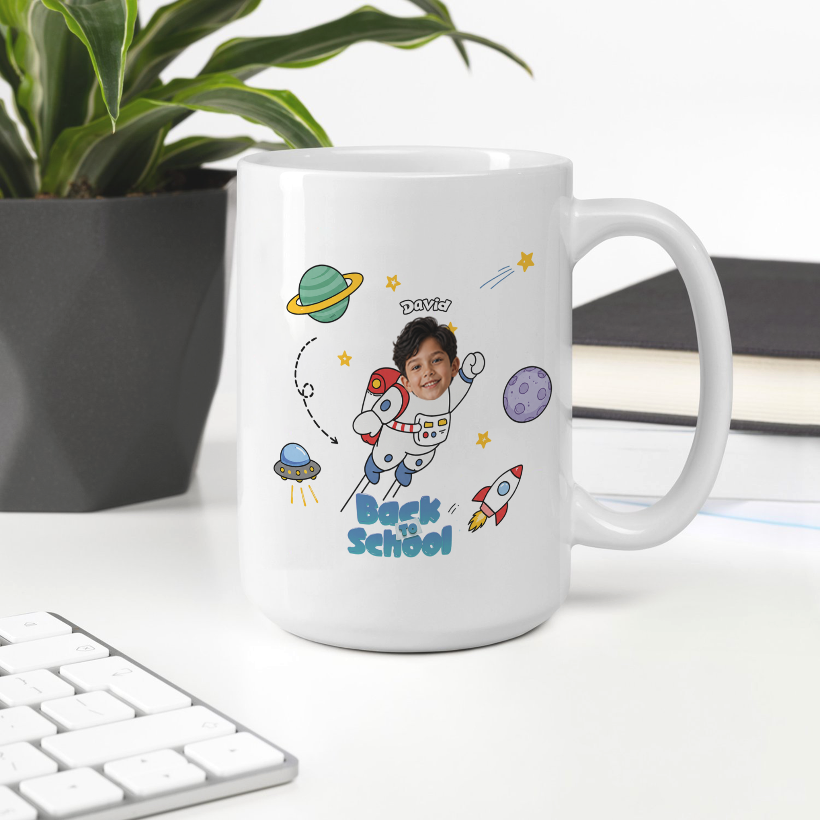 Personalized Back to School Astronaut Mug | Custom Photo & Name Coffee Mug | Space Theme First Day of School Gift for Kids