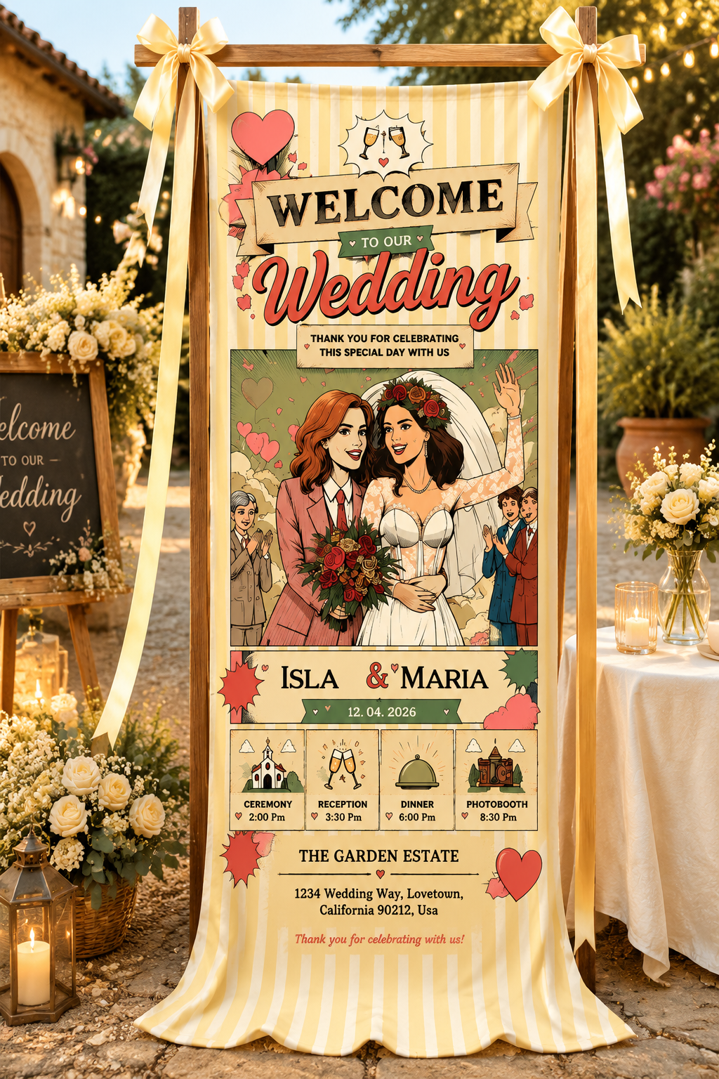 Personalized Wedding "Retro Comic" Banner