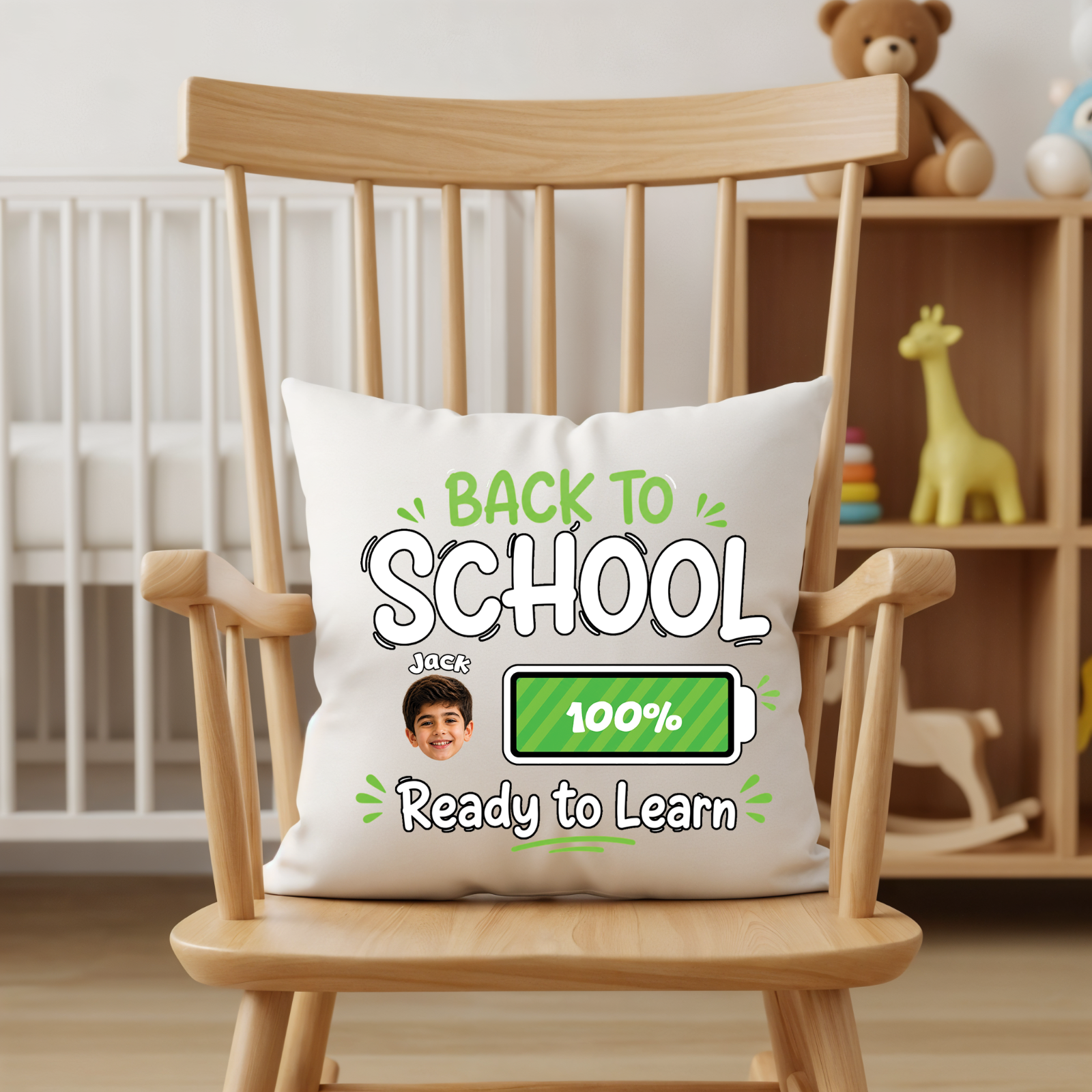Personalized Back to School Pillow – Custom Photo & Name Cushion Gift for Kids | Ready to Learn Design