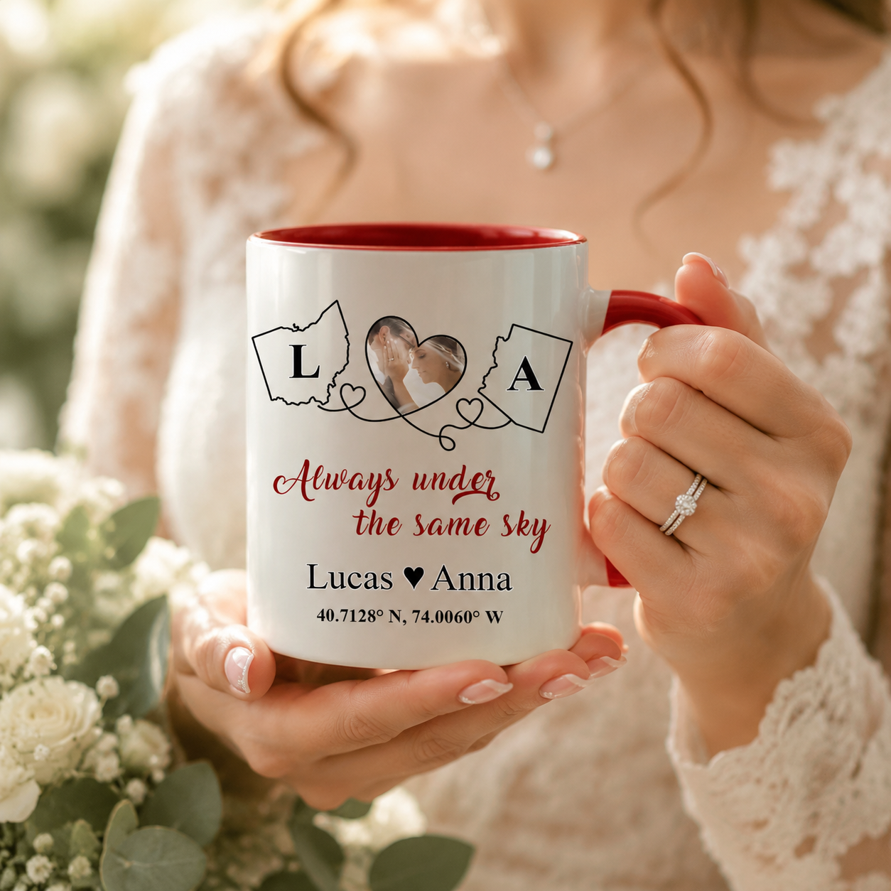 Personalized Wedding Love Marriage Two Map Mug, Custom Ceramic Coffee Cup for Wedding Couple, Long Love Distance Relationship Anniversary Gift