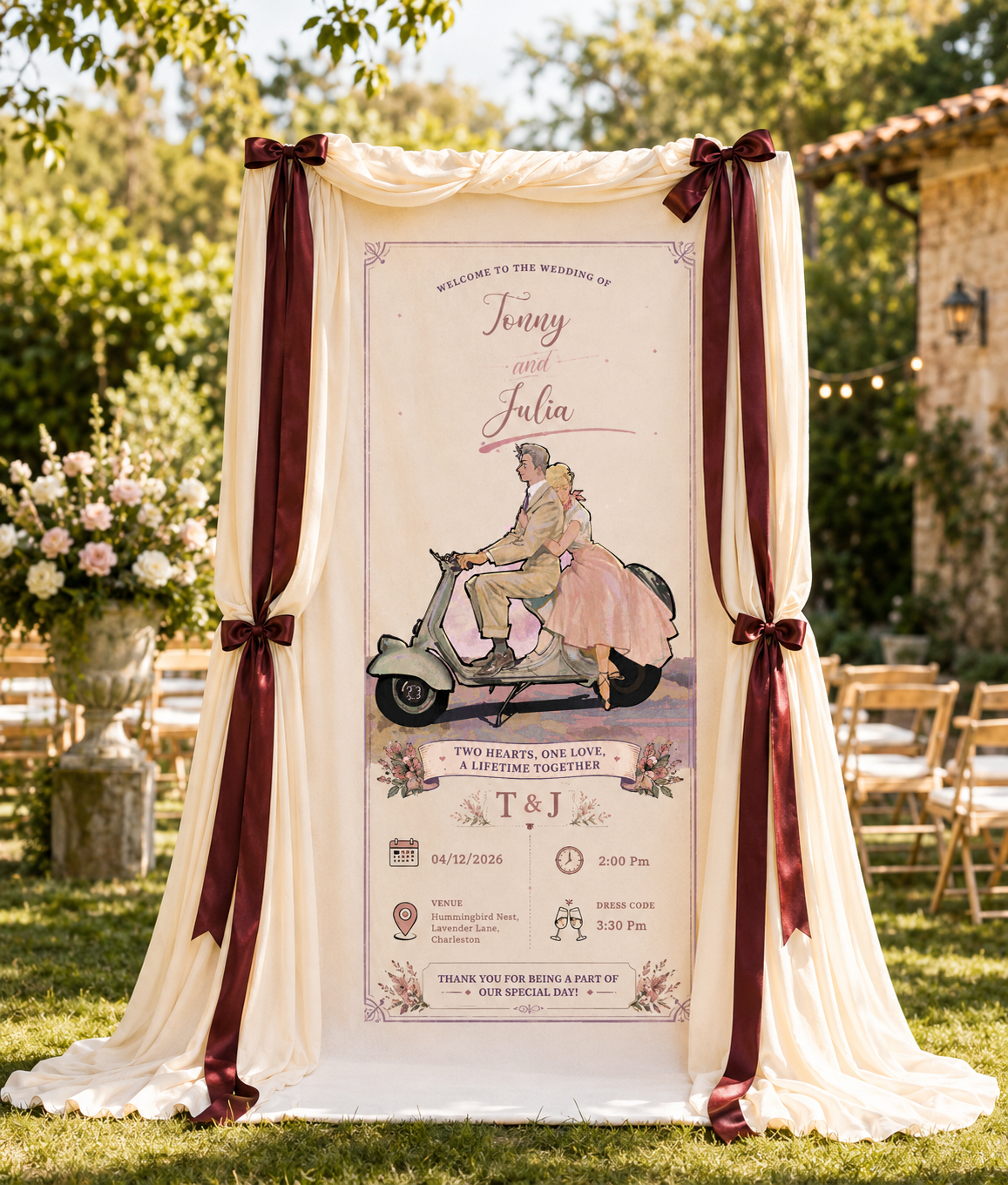 Vintage "Vespa Love" Wedding Welcome Sign