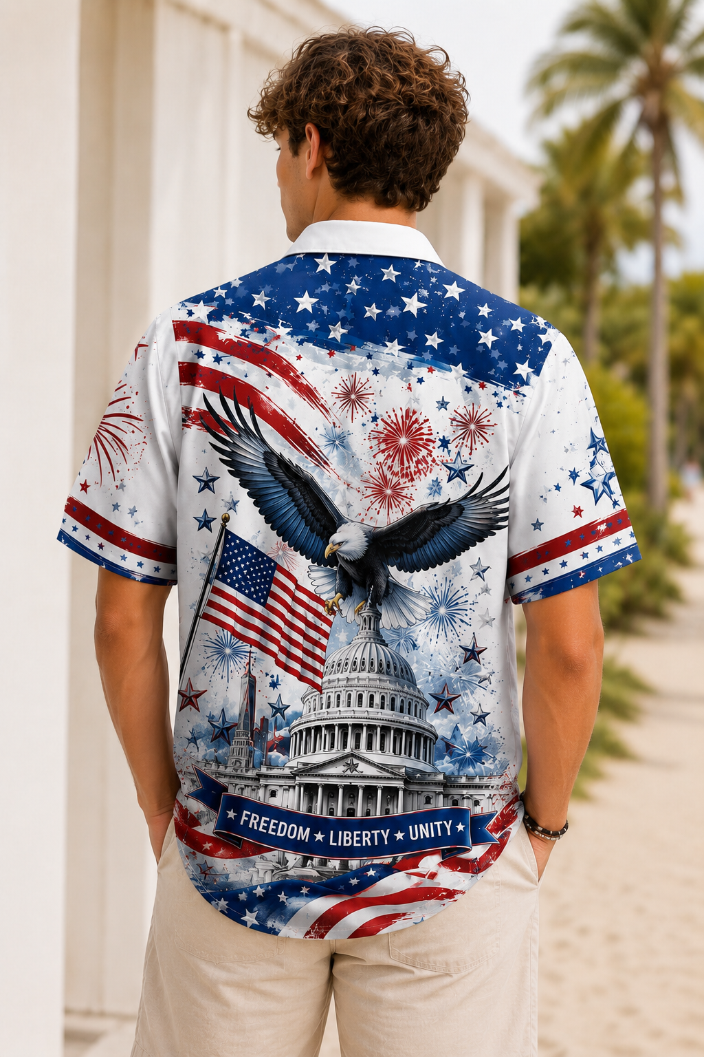 America Flag Hawaiian Shirt Patriotic Eagle Fourth of July Apparel