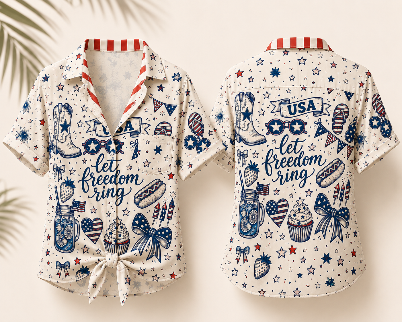 Womens Fourth Of July Hawaiian Shirt With Americana Vibes