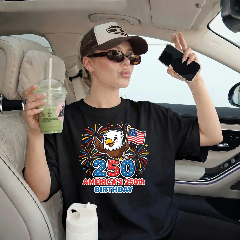 America 250th Birthday Patriotic Eagle Fireworks T-Shirt