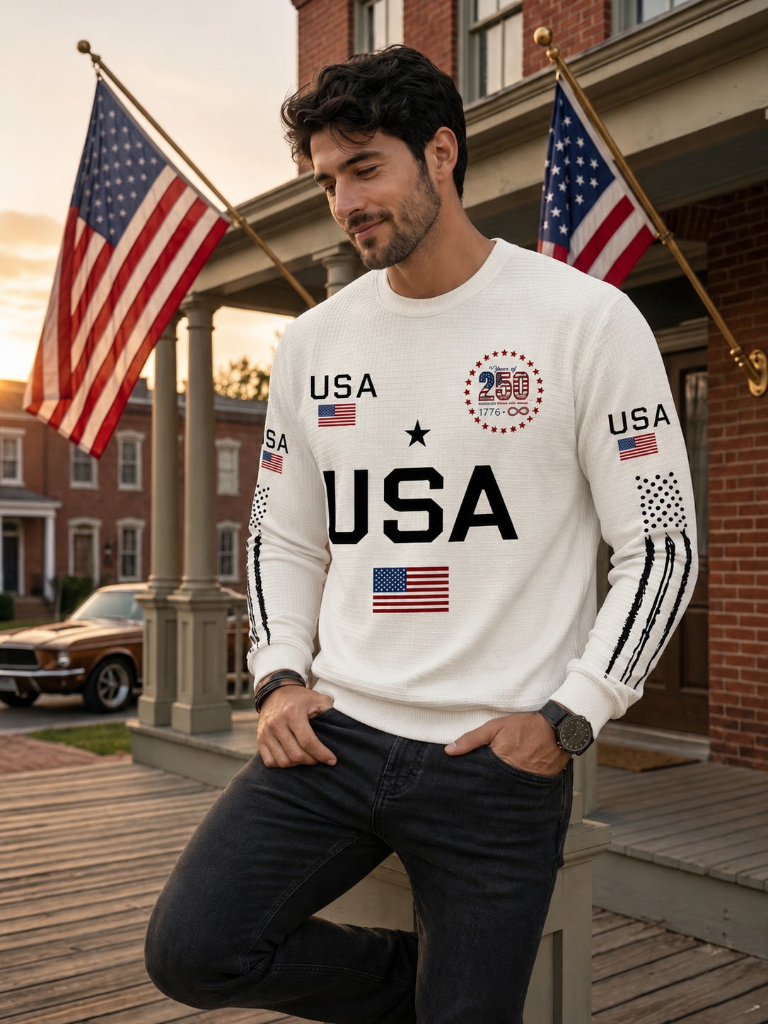 USA 250th Anniversary Patriotic Graphic Sweatshirt