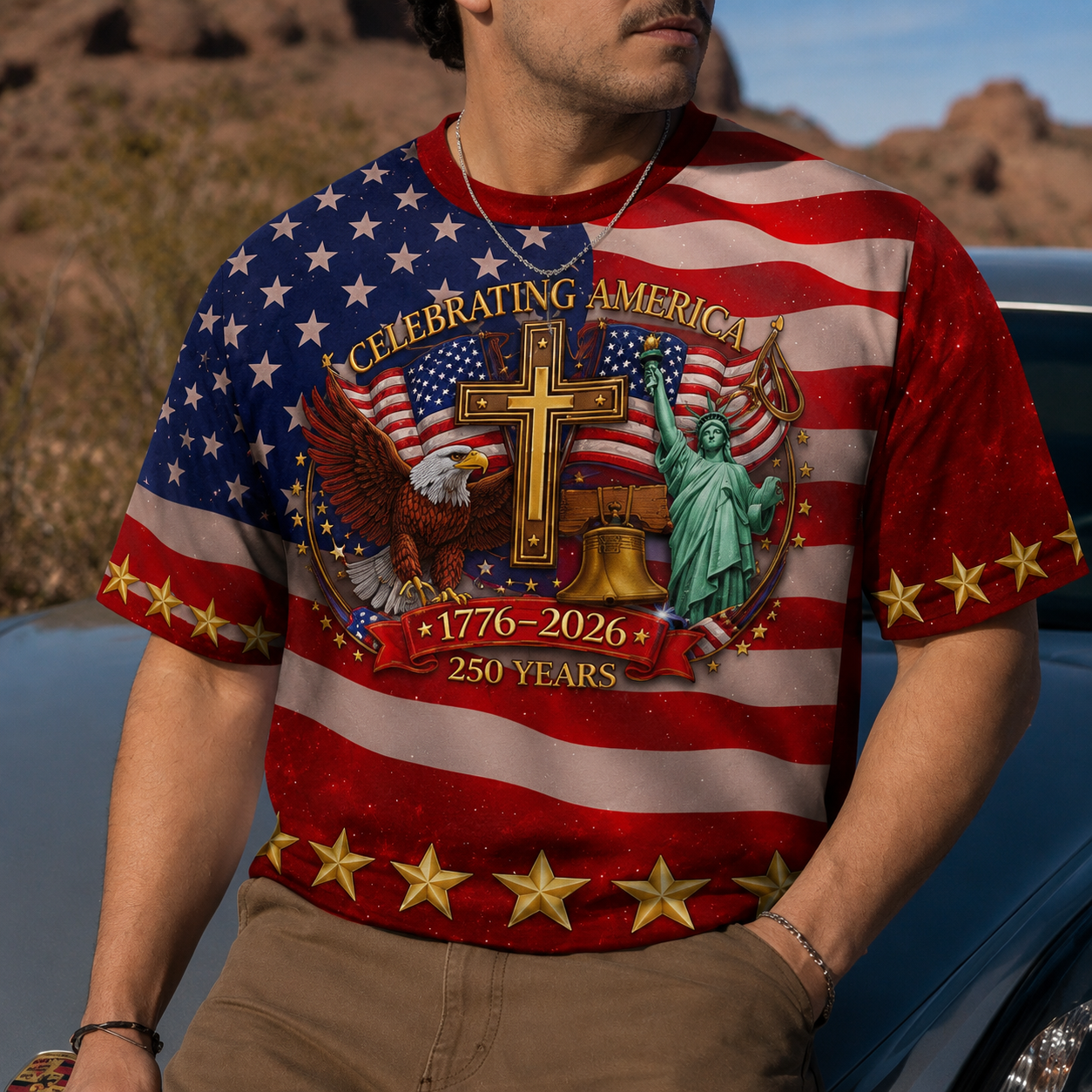 Celebrating America 250 Years Patriotic Christian Eagle T-Shirt