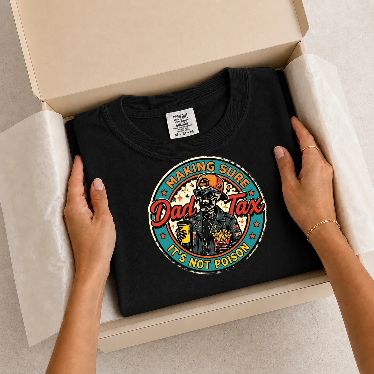 Making Sure Dad Tax It's Not Poison Funny Skeleton Dad Tax Graphic T-Shirt