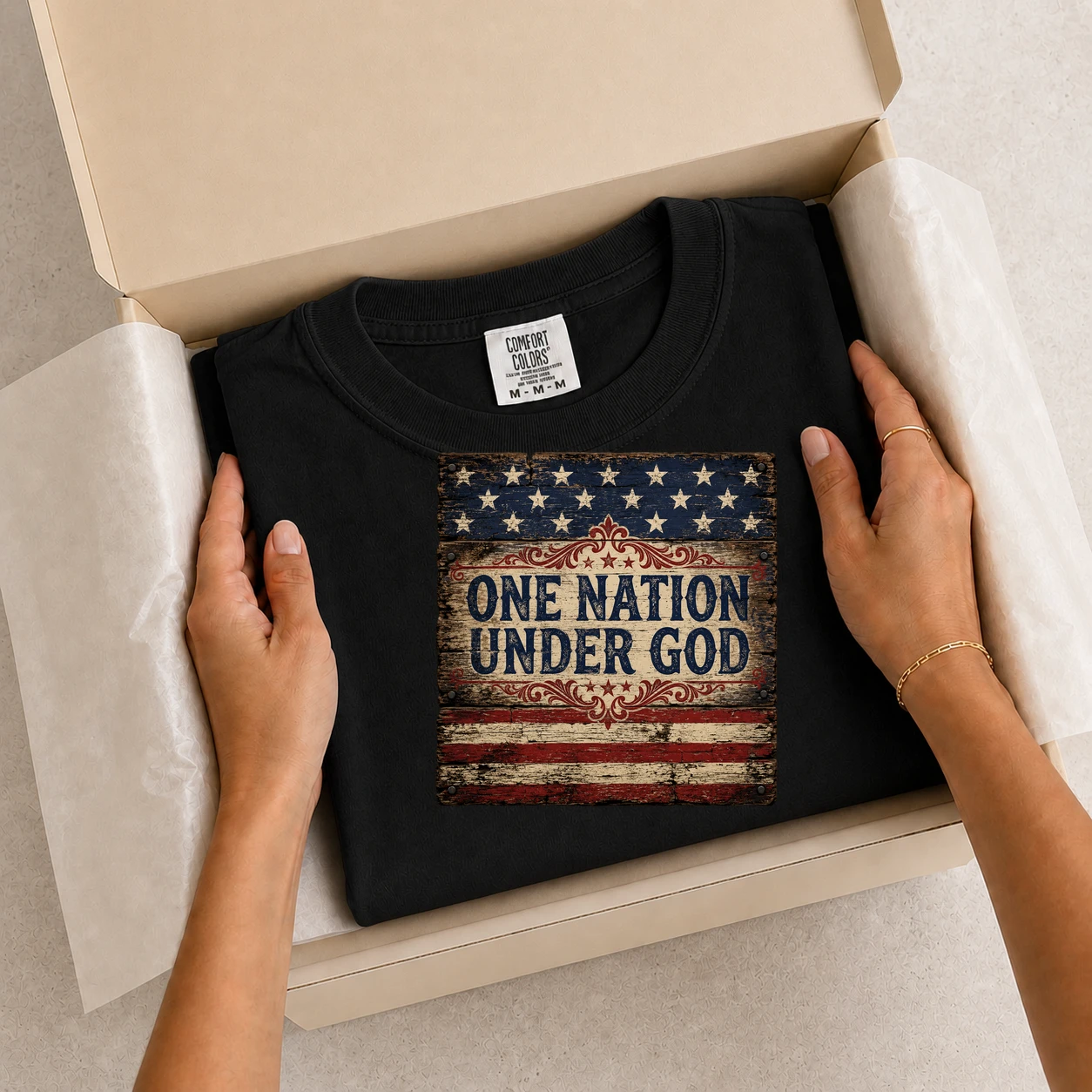 One Nation Under God Rustic American Flag Patriotic T-Shirt