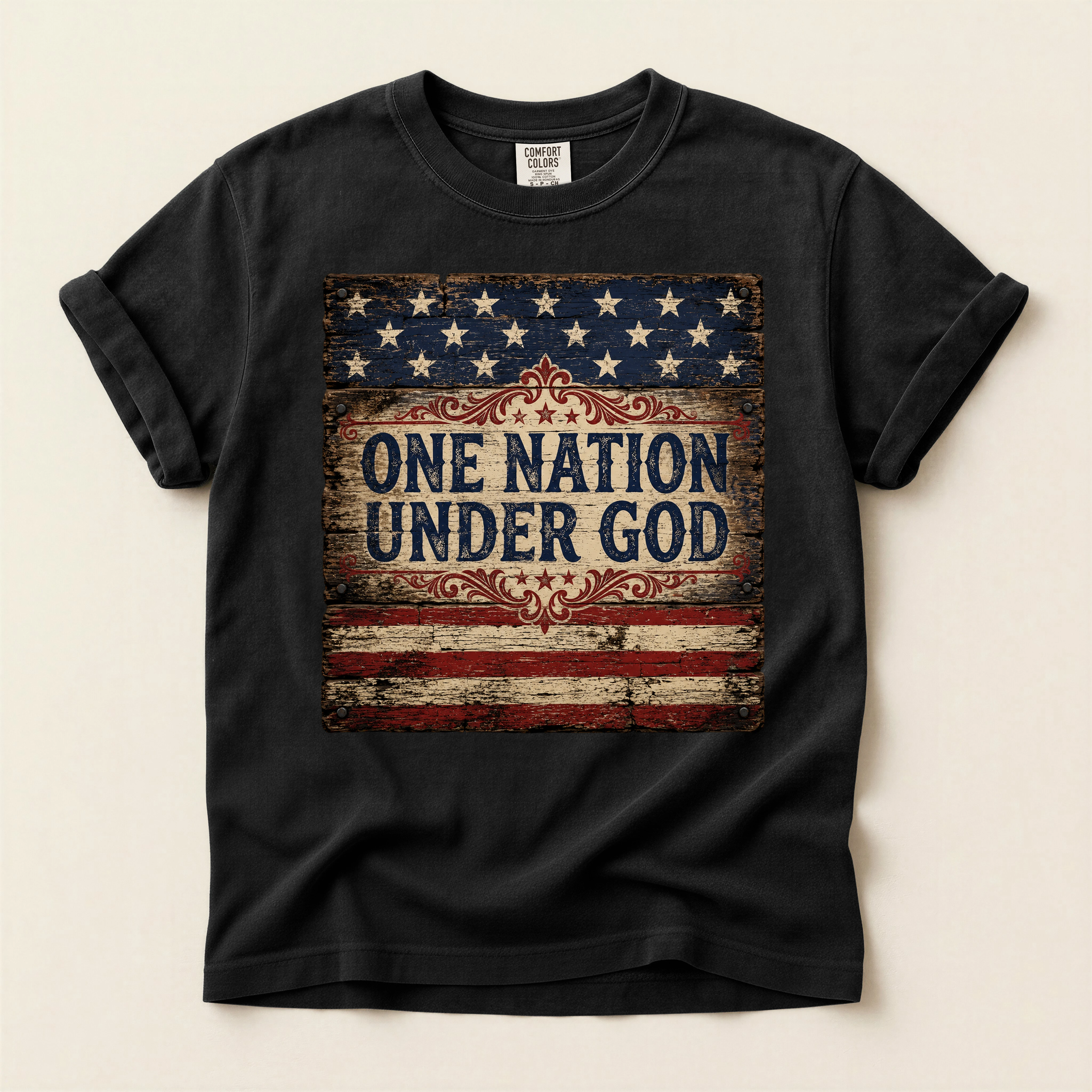 One Nation Under God Rustic American Flag Patriotic T-Shirt