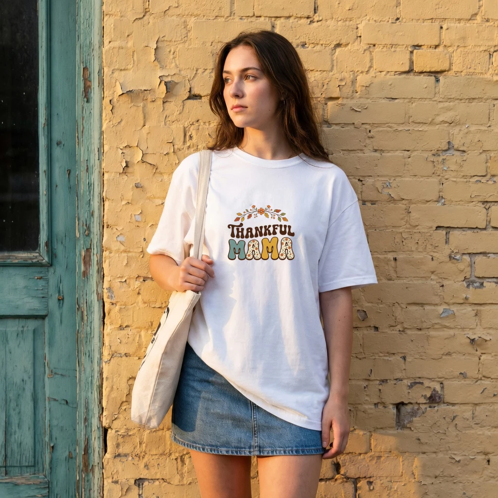 Thankful Mama Retro Floral T-Shirt