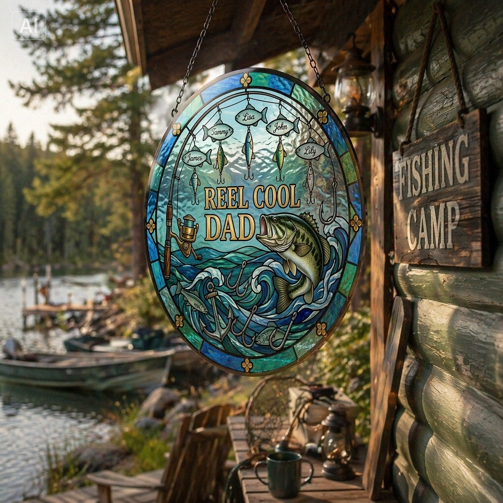 Personalized Reel Cool Dad Fishing Window Hanging Suncatcher
