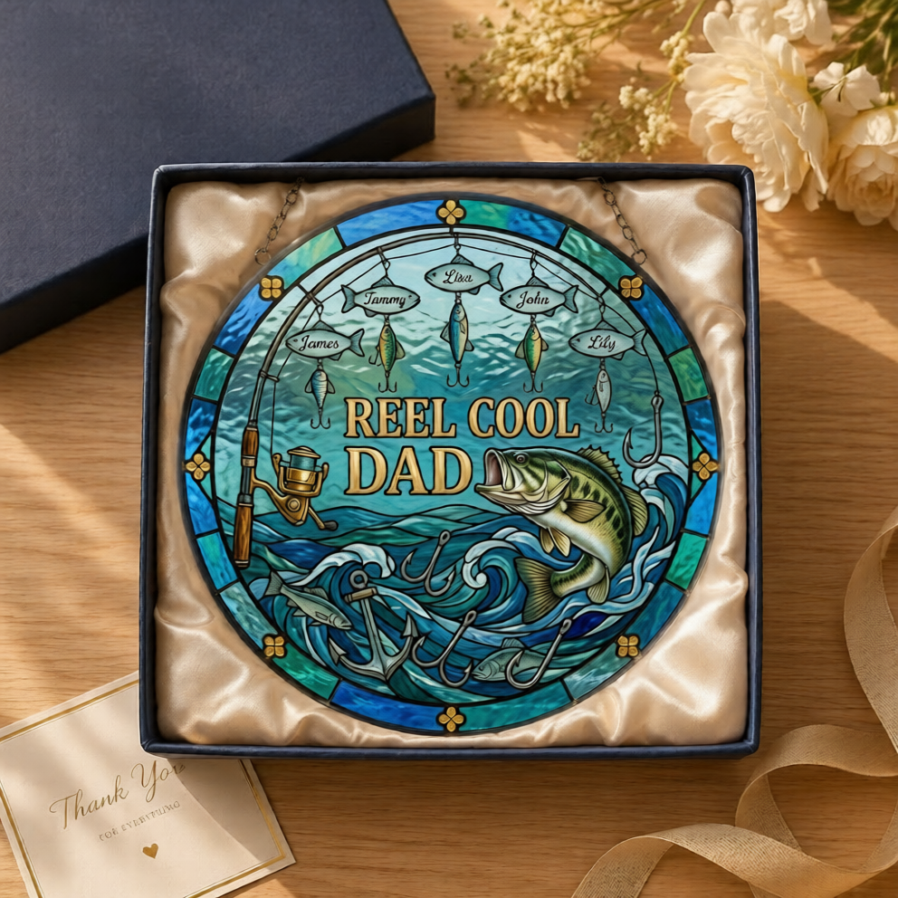 Personalized Reel Cool Dad Fishing Window Hanging Suncatcher