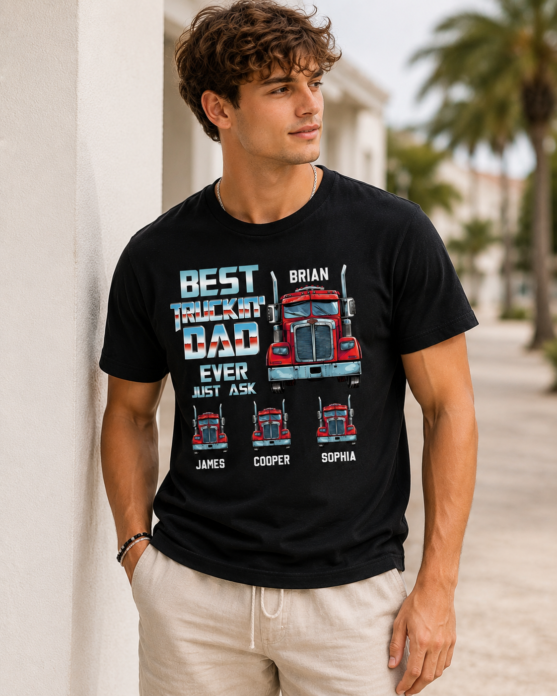 Custom Truck Dad T-Shirt Personalized with Kids Names