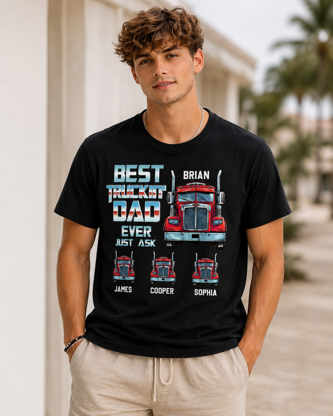Custom Truck Dad T-Shirt Personalized with Kids Names