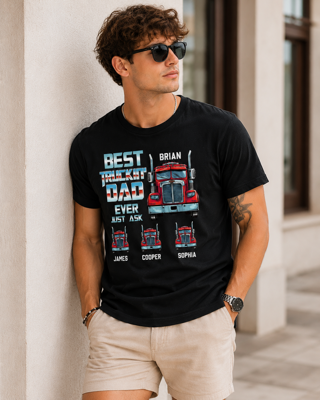 Custom Truck Dad T-Shirt Personalized with Kids Names