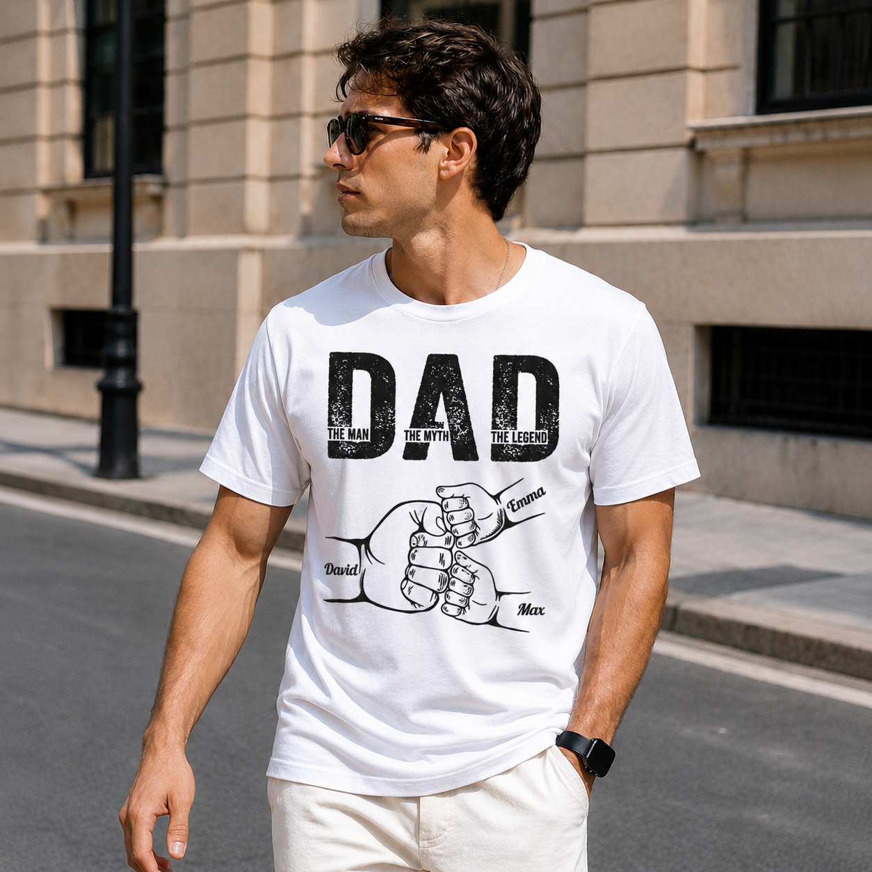 Personalized Dad Fist Bump T-Shirt With Kids Names Custom Father's Day Gift