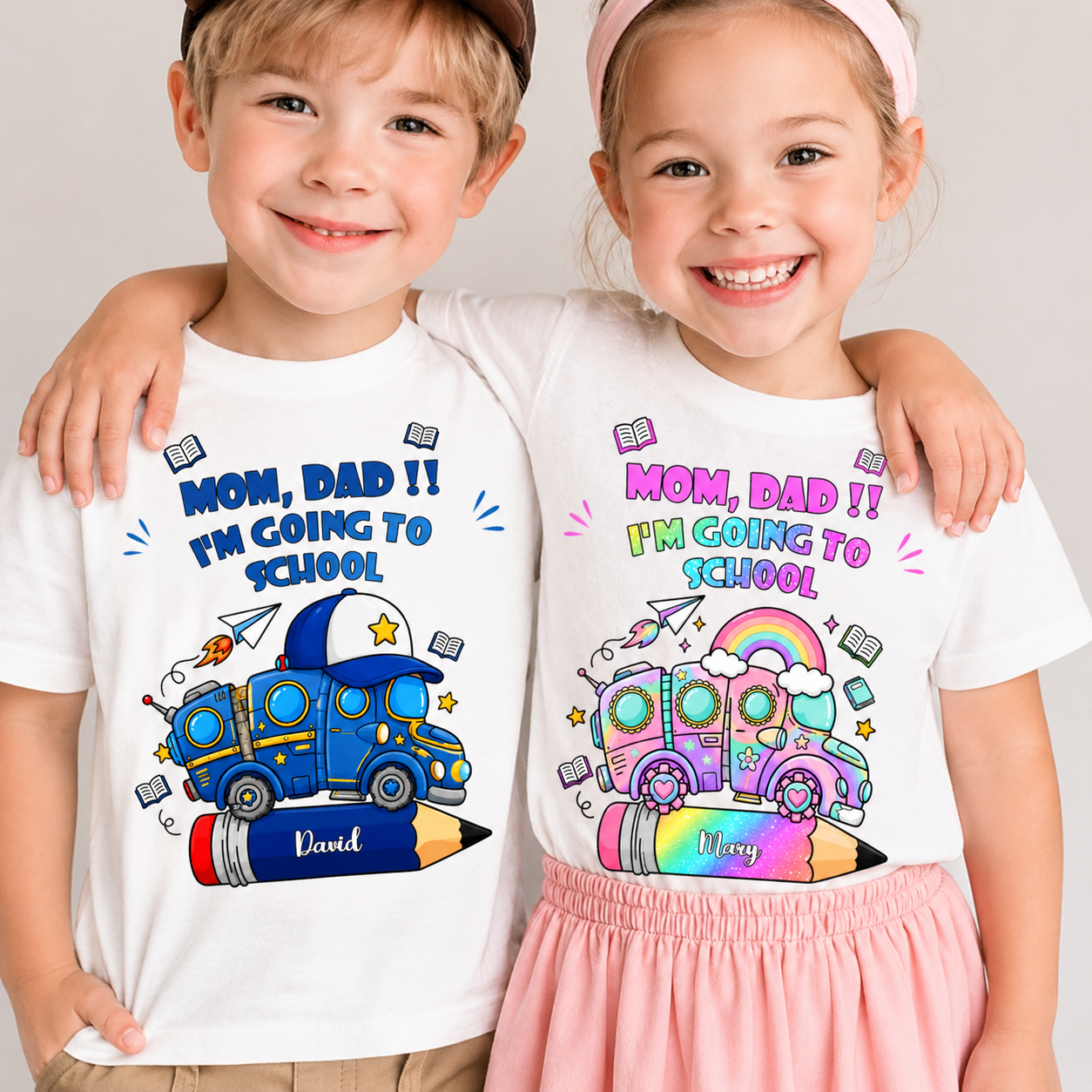 Personalized Back to School T-Shirt for Kids – Mom, Dad!! I'm Going to School Custom Name Tee