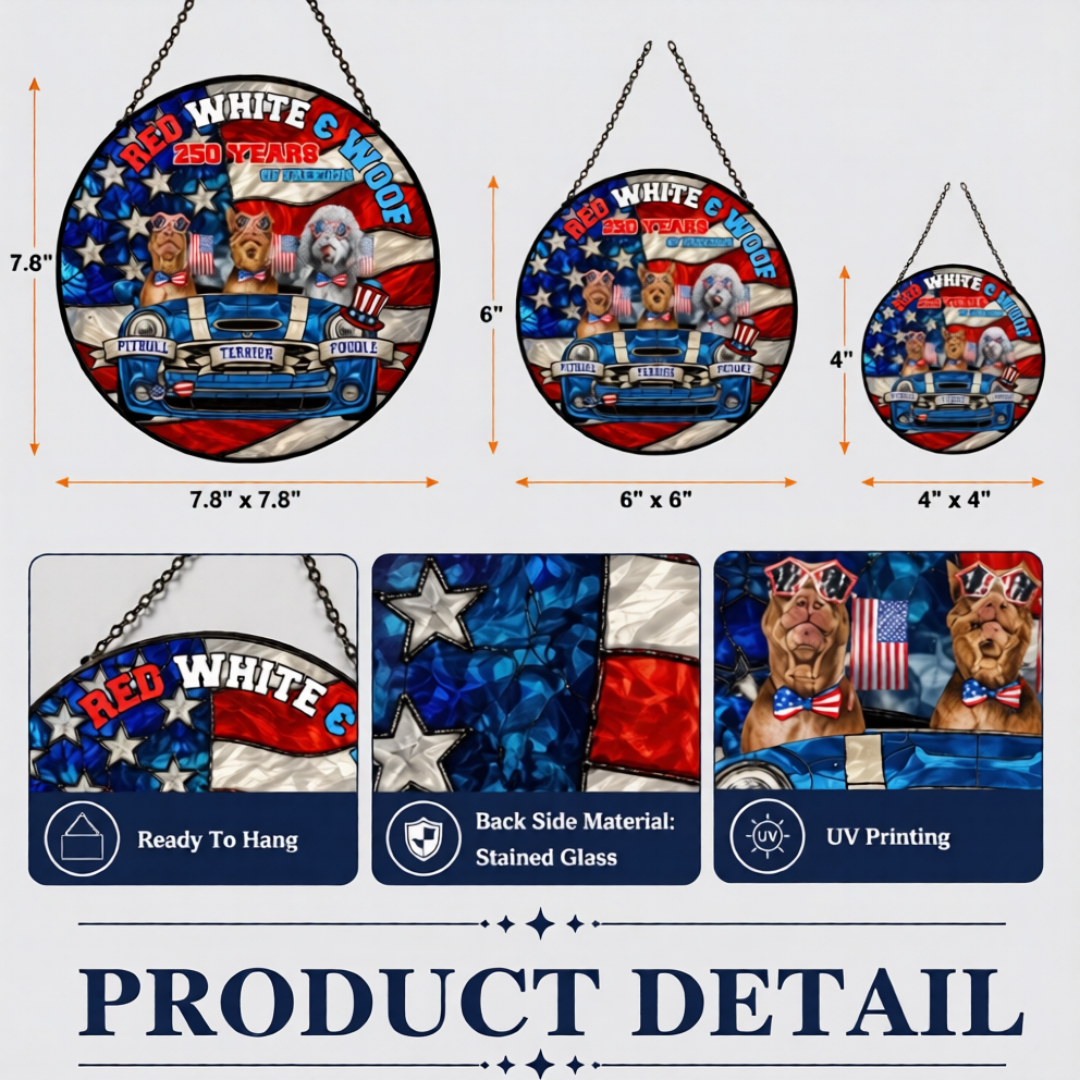 Red, White & Woof Personalized July 4th Suncatcher