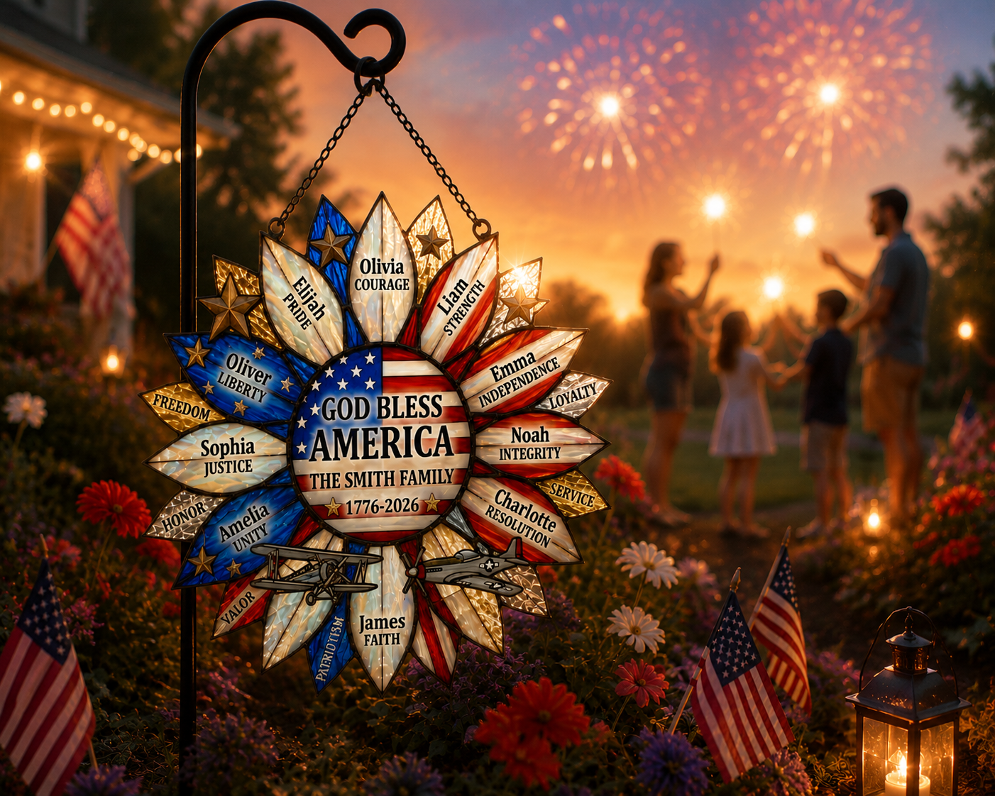 Custom 250th USA Helianthus Family Name Suncatcher