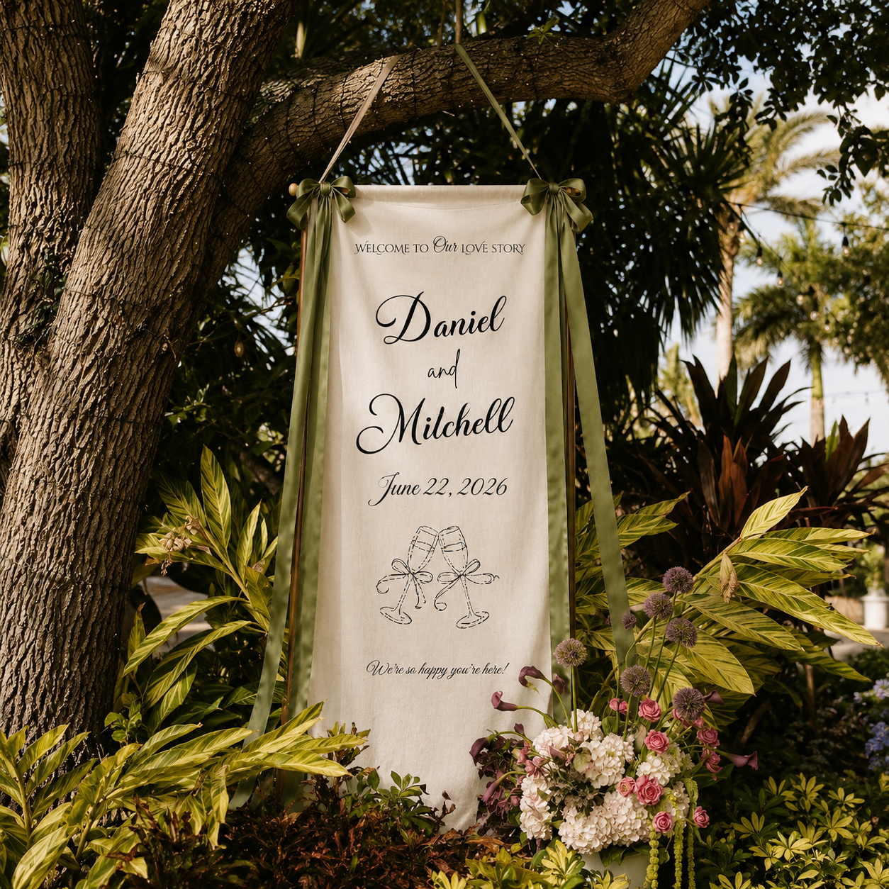 Wedding Welcome Sign Tapestry, Personalized Couple Names Banner, Wedding Ceremony Entrance Backdrop, Reception Decor