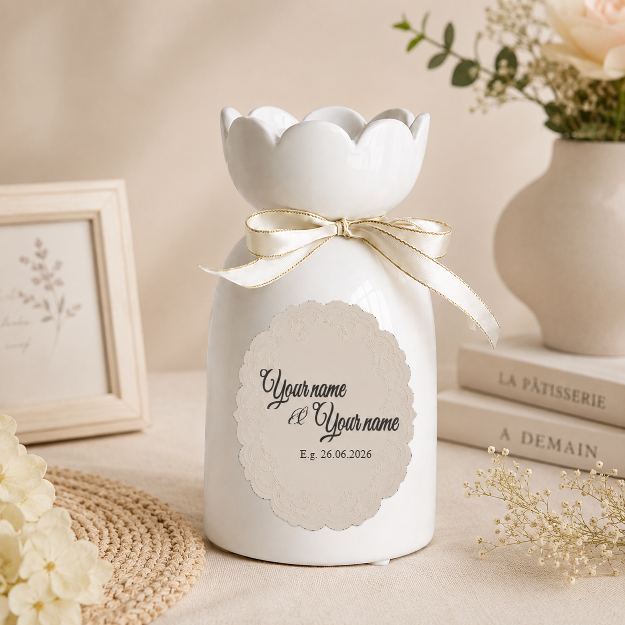 Personalized Wedding Vase Custom Names Date Ceramic Flower Vase Gift