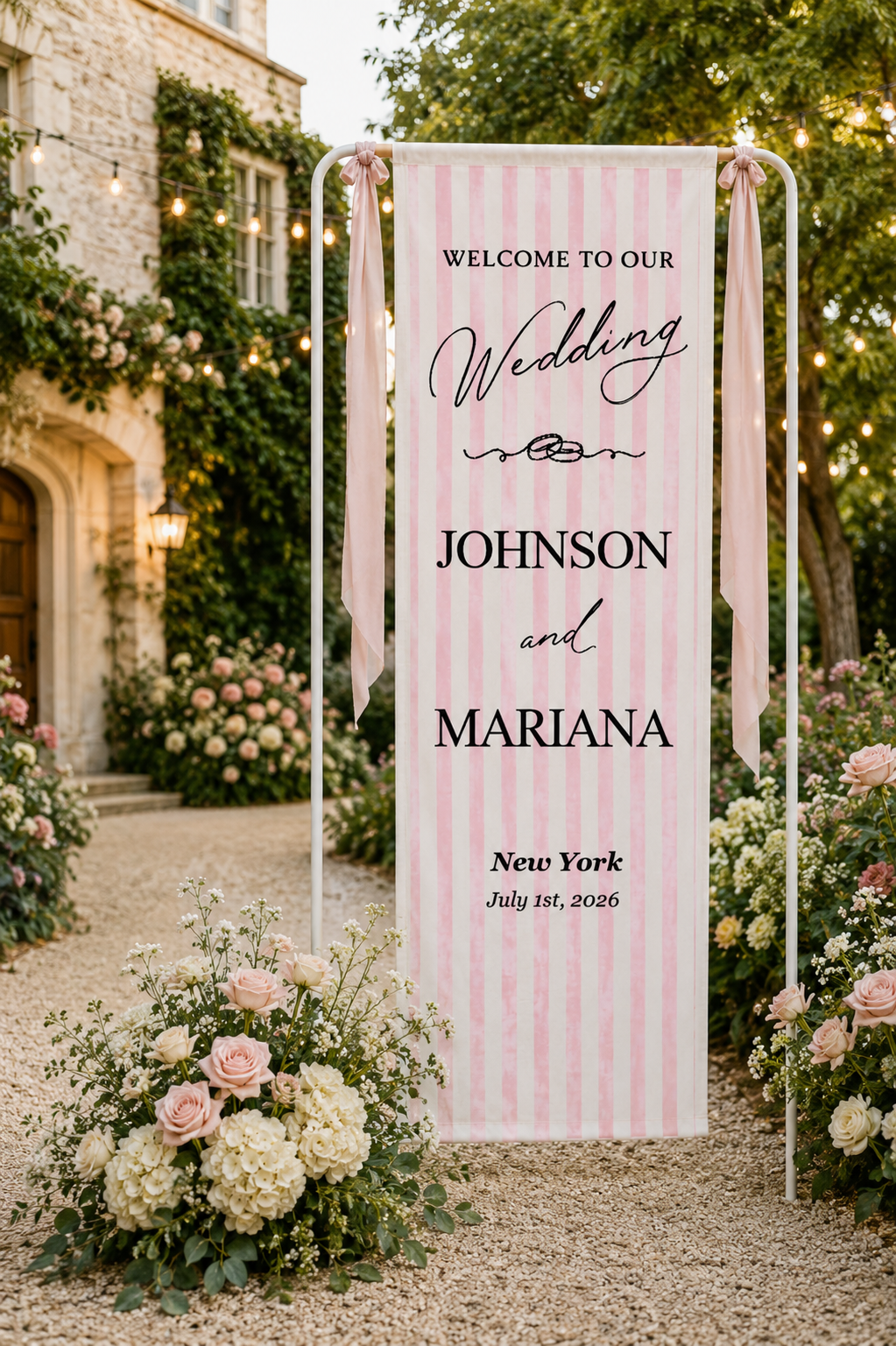 Personalized Cotton Linen Wedding Tapestry – Custom Welcome to Our Wedding Sign with Couple Names, Elegant Script Ceremony Backdrop