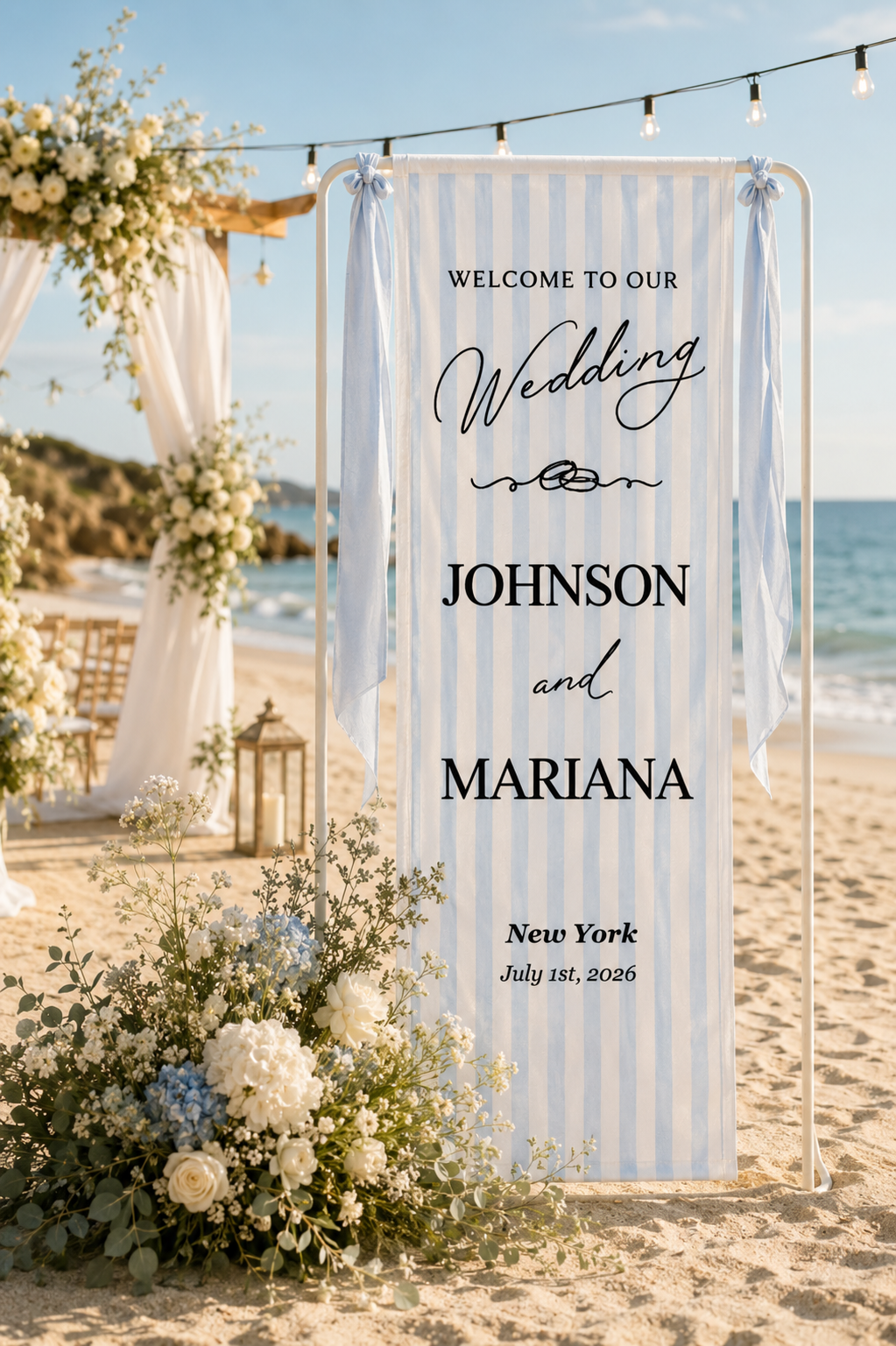 Personalized Cotton Linen Wedding Tapestry – Custom Welcome to Our Wedding Sign with Couple Names, Elegant Script Ceremony Backdrop