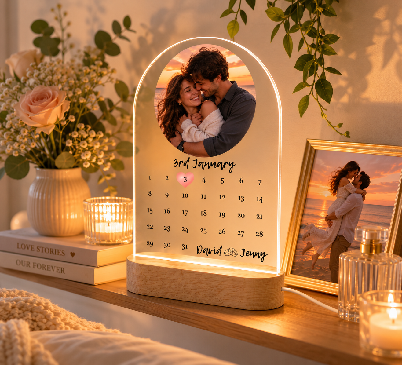 Personalized Custom Photo Calendar Night Light Wedding Gift