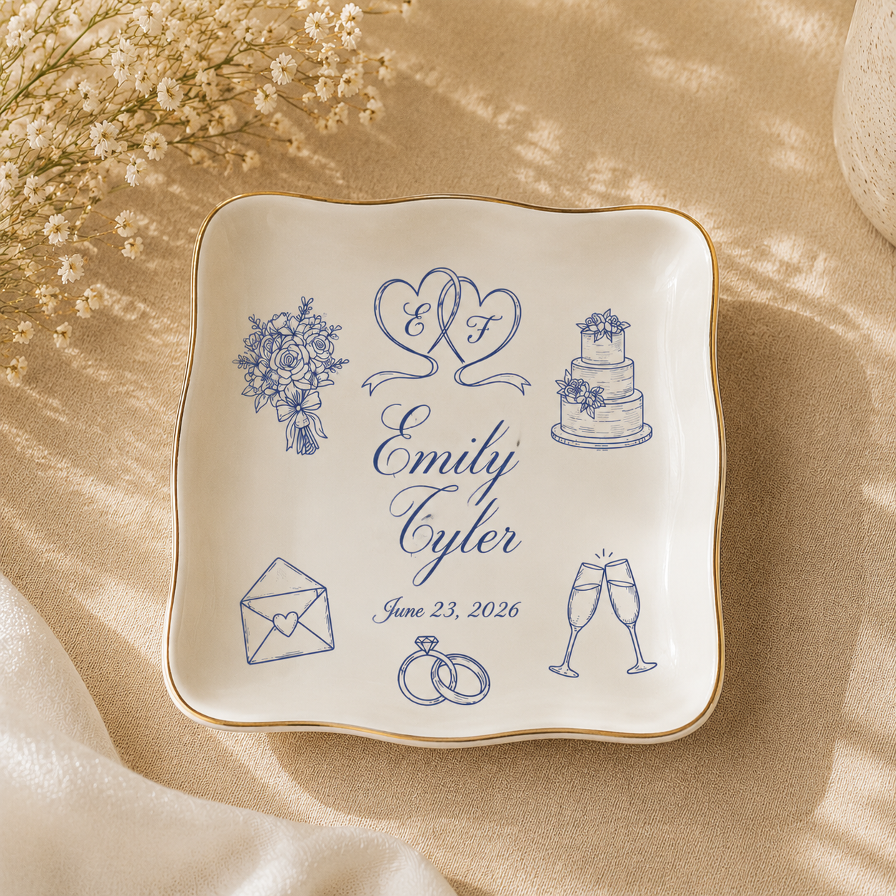 Forever Begins Here – Personalized Wedding Keepsake Plate with Couple Names & Special Date