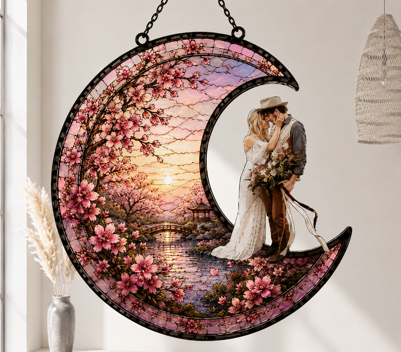 Personalized Photo Moon Suncatcher Wedding Gift For Couple