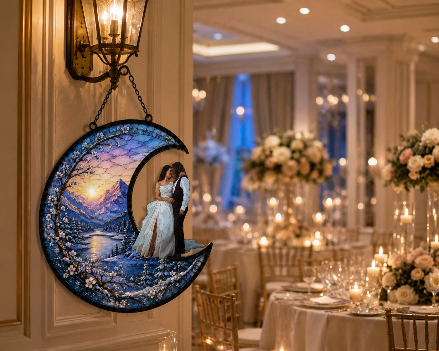 Personalized Photo Moon Suncatcher Wedding Gift For Couple