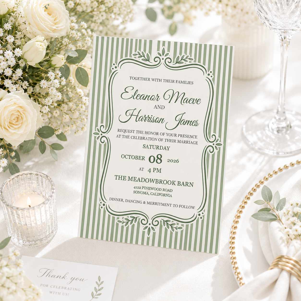 Vintage Elegance Wedding Invitation – Personalized Botanical Wedding Invite with Custom Details