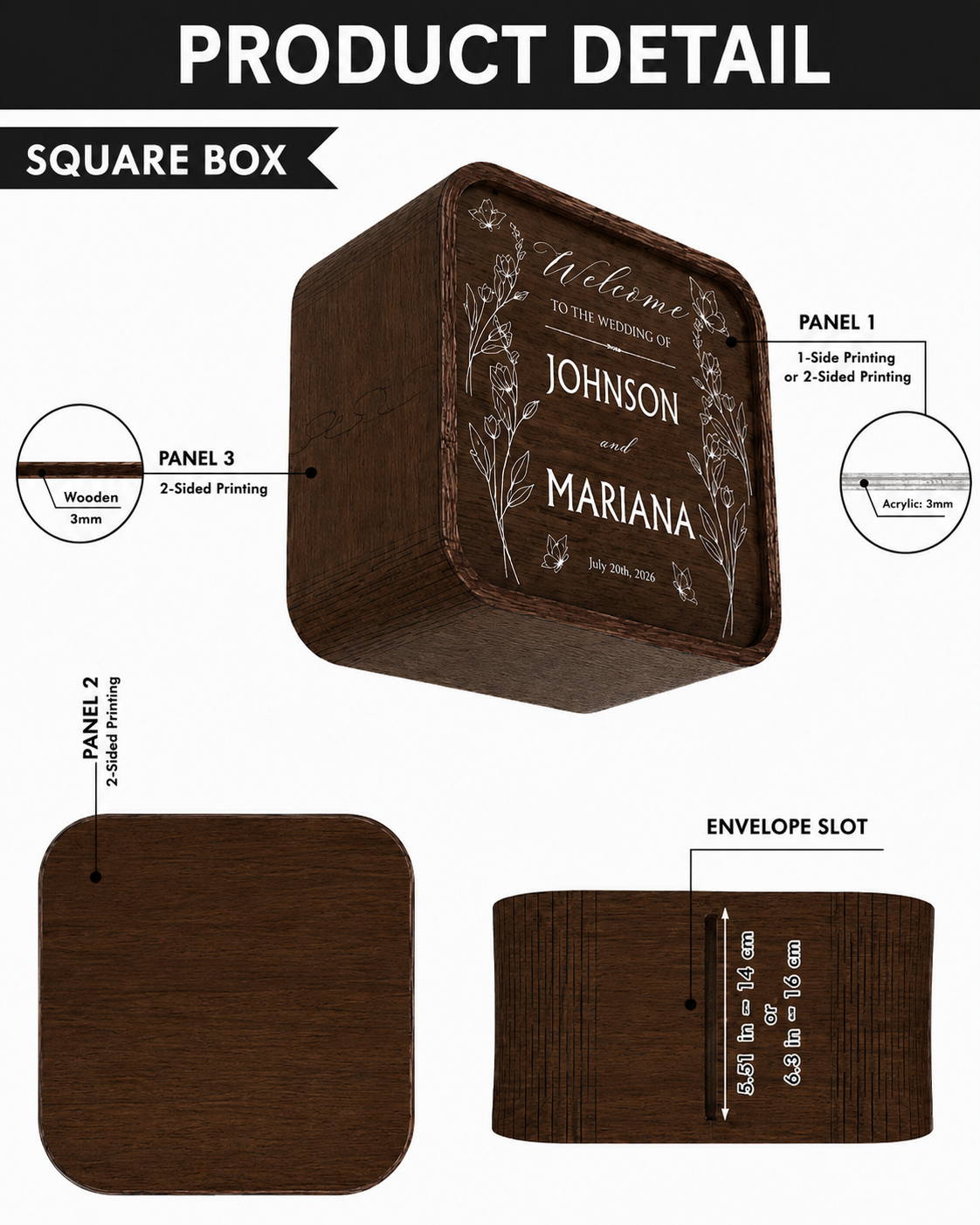 Personalized Wedding Celebration Box – Custom Couple Names with Elegant Floral Butterfly Welcome Design