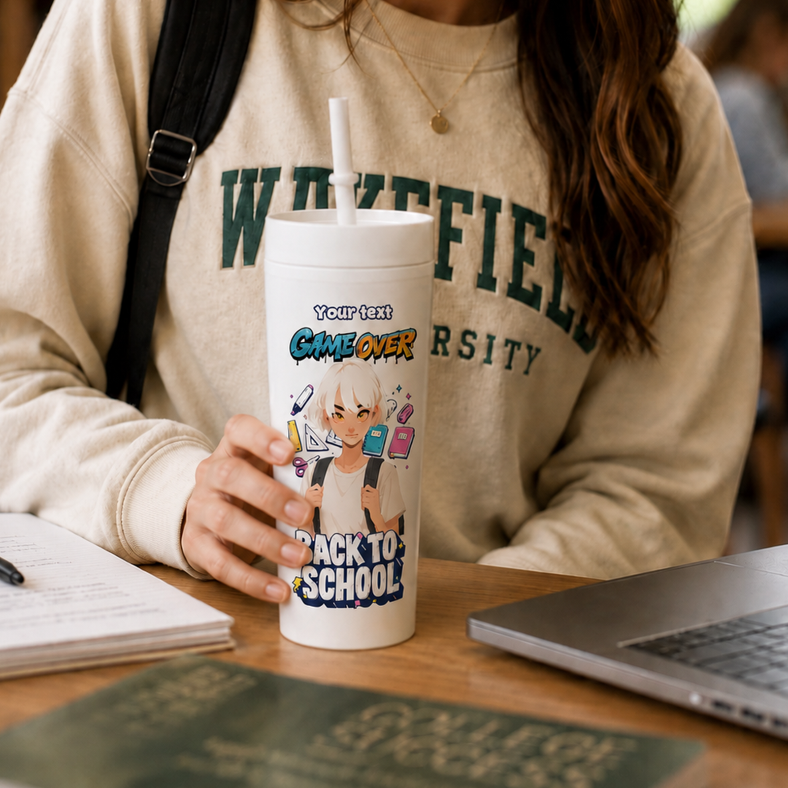 Personalized Game Over Back To School 16oz Plastic Skinny Tumbler with Straw