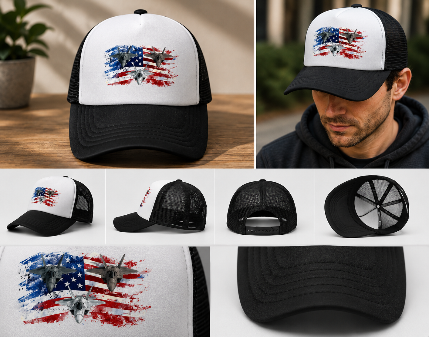 America's 250th Anniversary Trucker Hat 1776-2026 | Patriotic USA Cap with Fighter Jets | Independence Day 2026 Snapback Hat | American Flag Mesh Cap