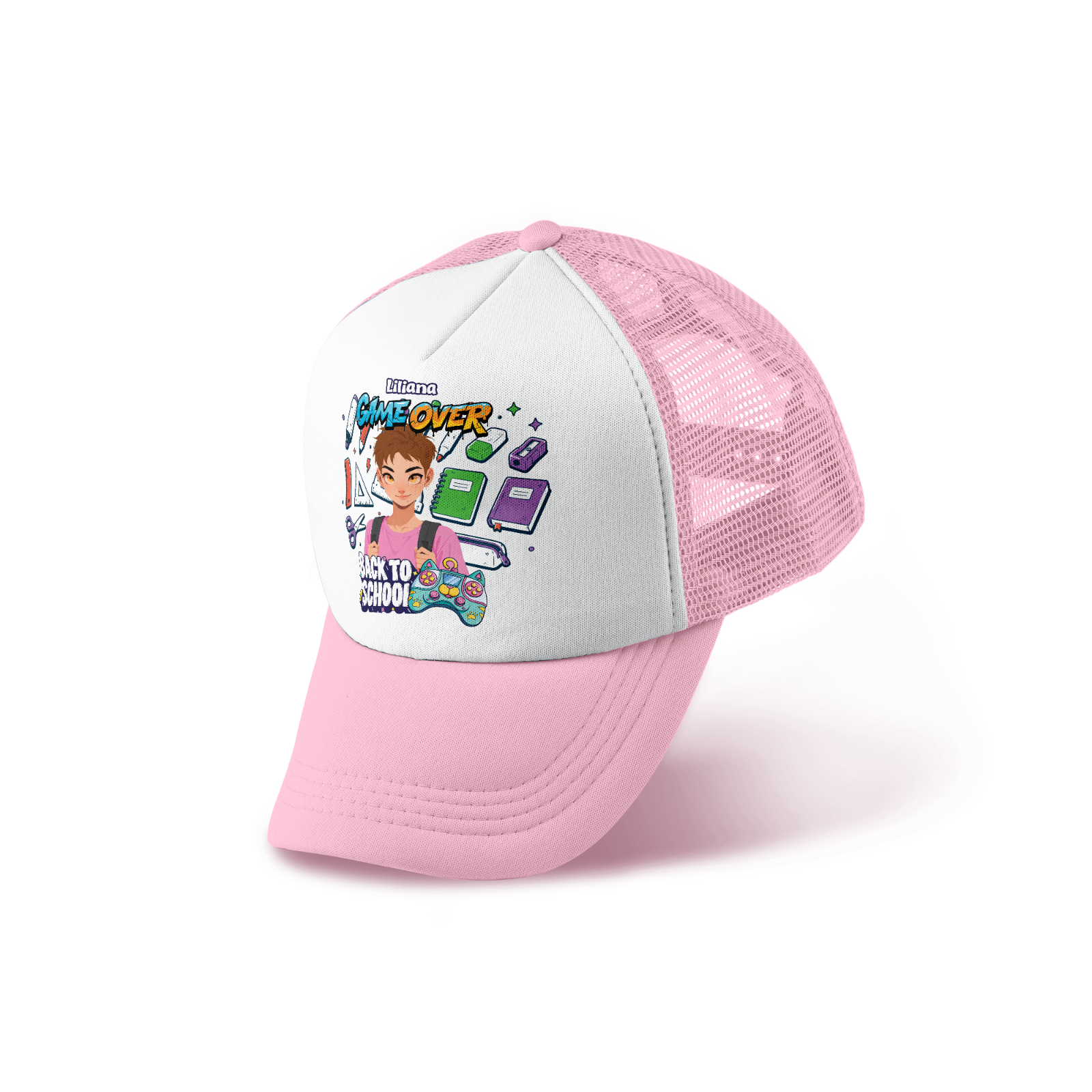 Personalized Game Over Back To School Mesh Trucker Cap – Custom Name Snapback Hat