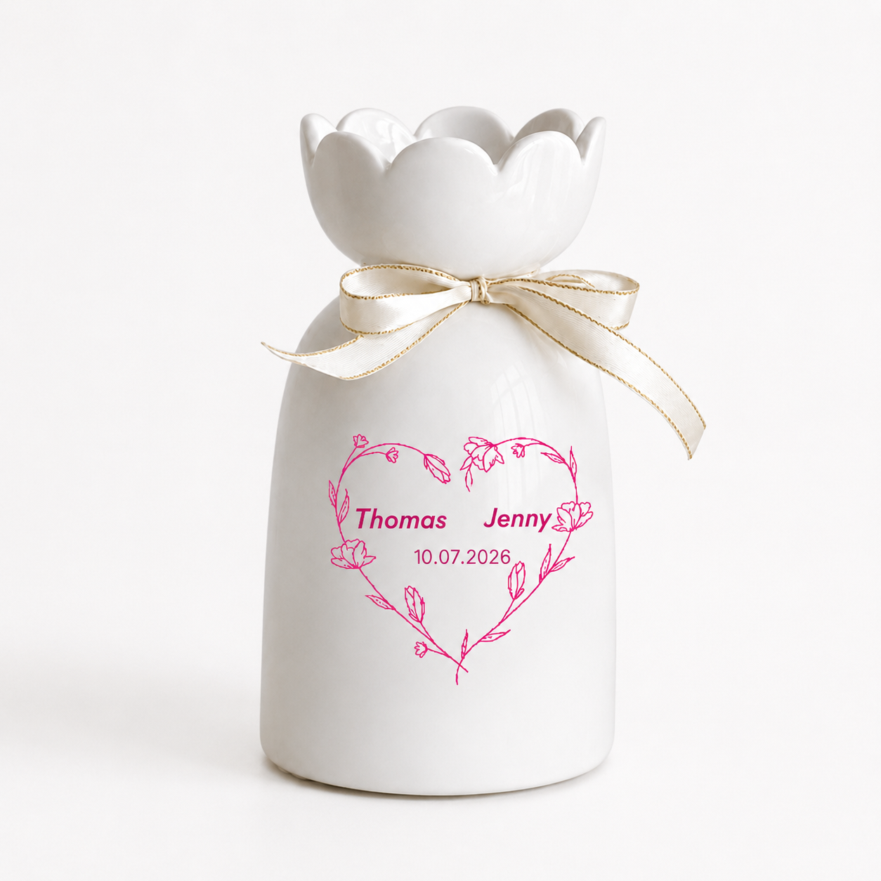 Personalized Anniversary Flower Vase – Custom Couple Names Ceramic Vase
