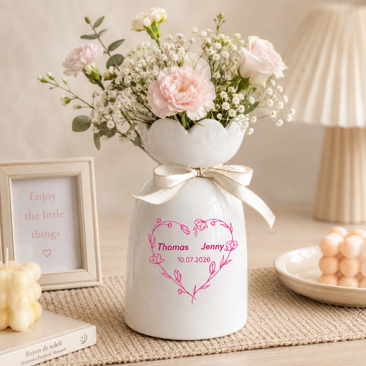Personalized Anniversary Flower Vase – Custom Couple Names Ceramic Vase