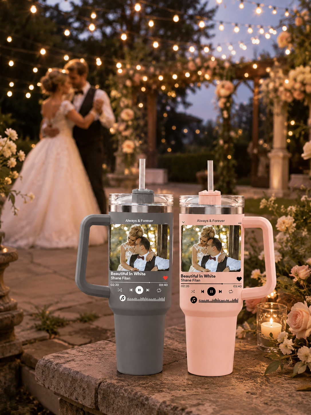 Set of 2 Personalized Photo Music Plaque Tumblers For Wedding Songs