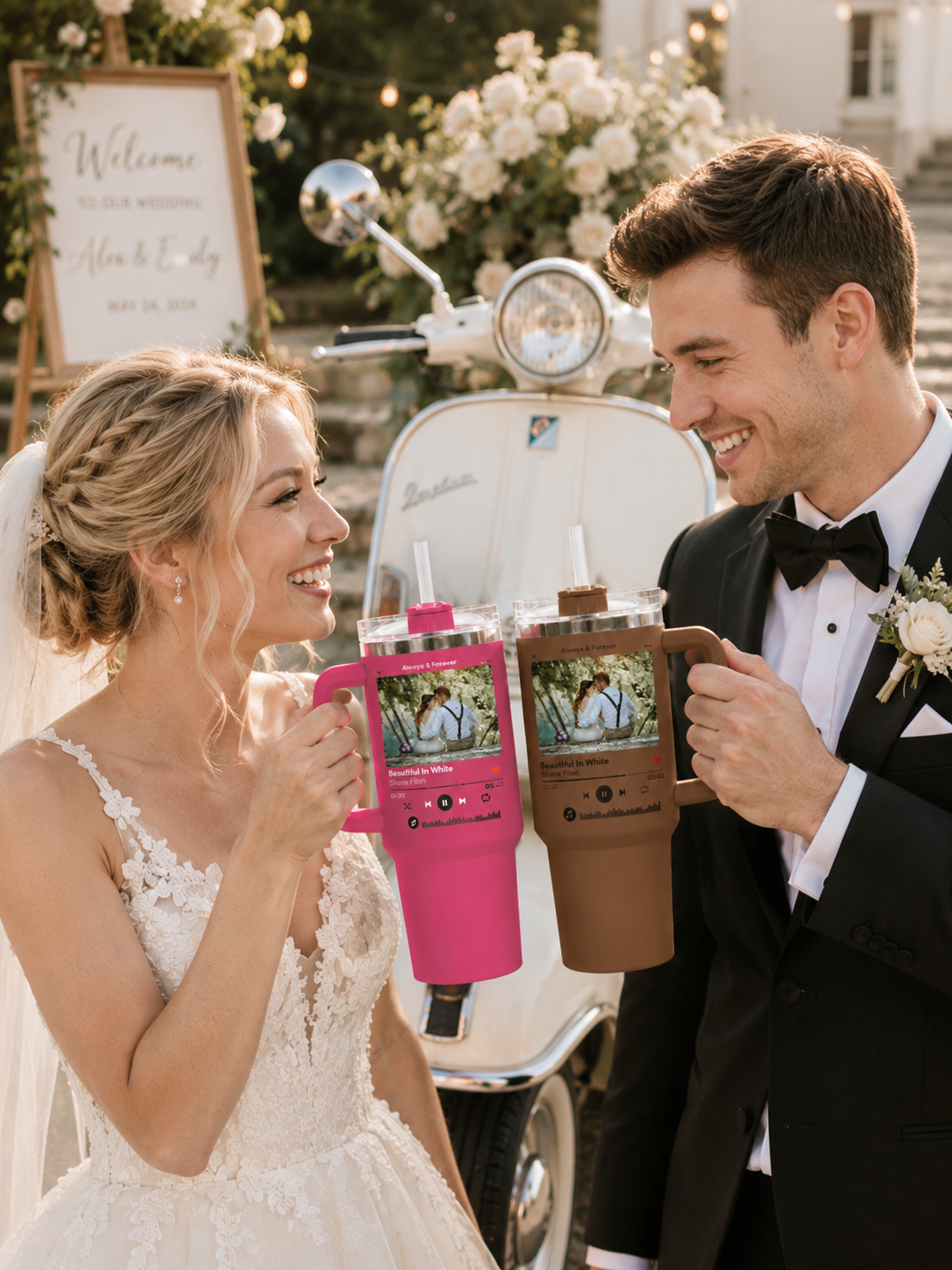 Set of 2 Personalized Photo Music Plaque Tumblers For Wedding Songs
