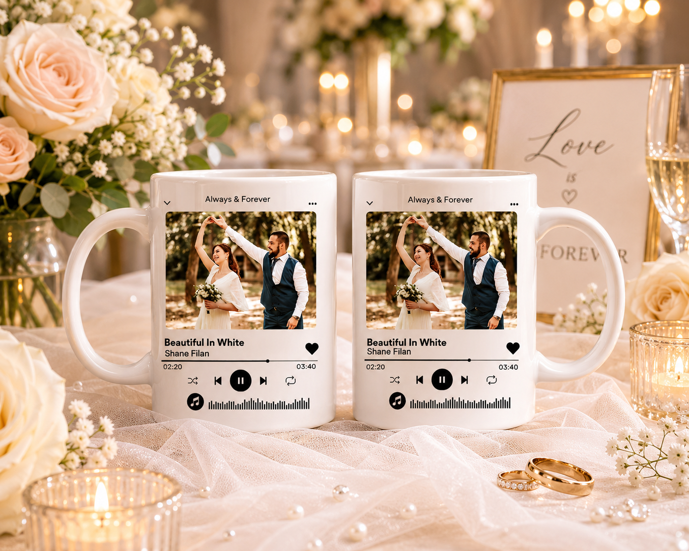 Set Of 2 Personalized Photo Music Plaque Mugs For Wedding Songs
