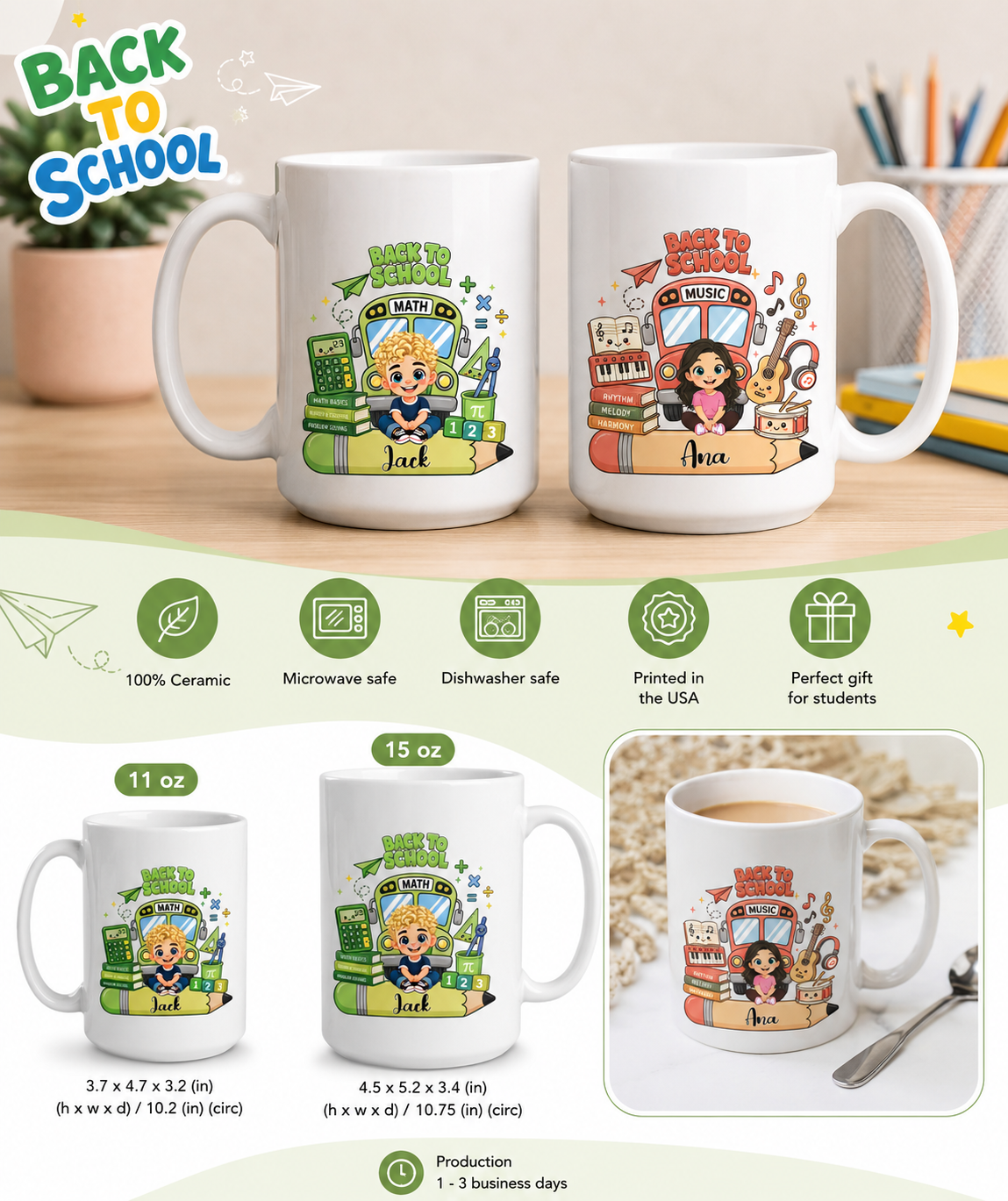 Personalized Back To School Mug for Students – Custom School Coffee Mug – Student Gift Cup