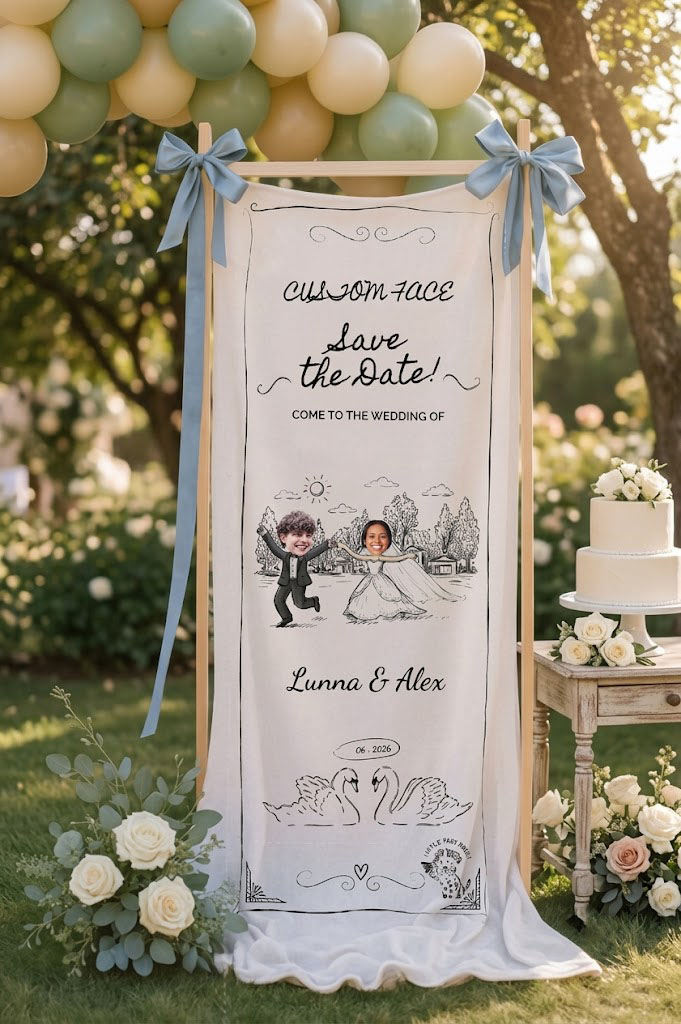 Personalized Wedding Banner With Custom Face Art