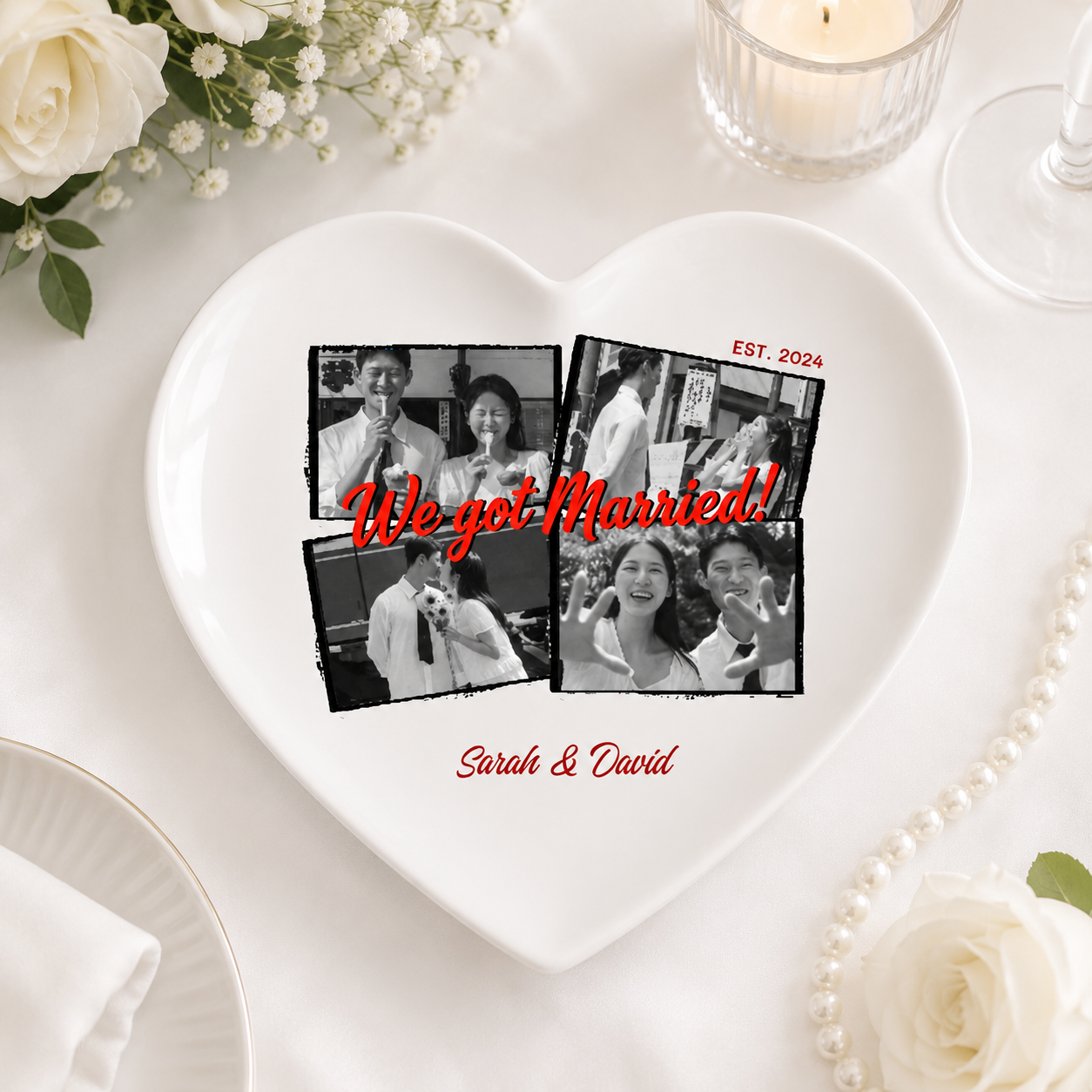 Forever in Every Snapshot – Personalized Wedding Photo Keepsake Plate with Custom Names & Date
